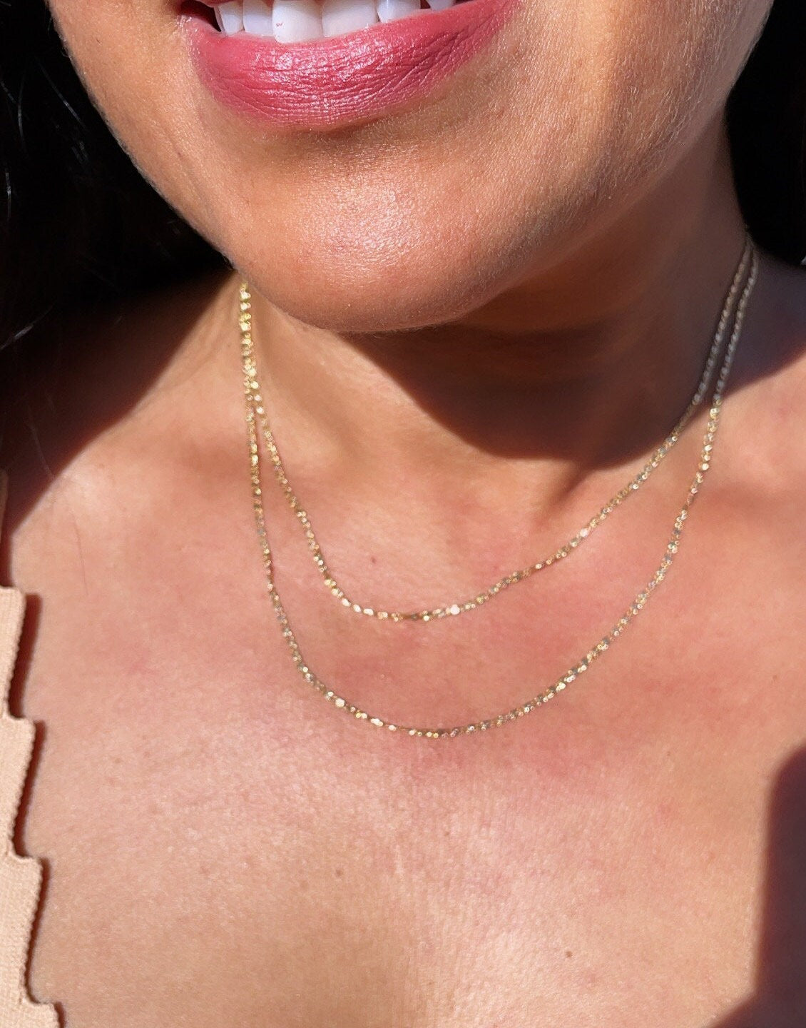 Dainty 18k Gold Filled 2mm Design Flat Fancy Chain Necklace for Wholesale