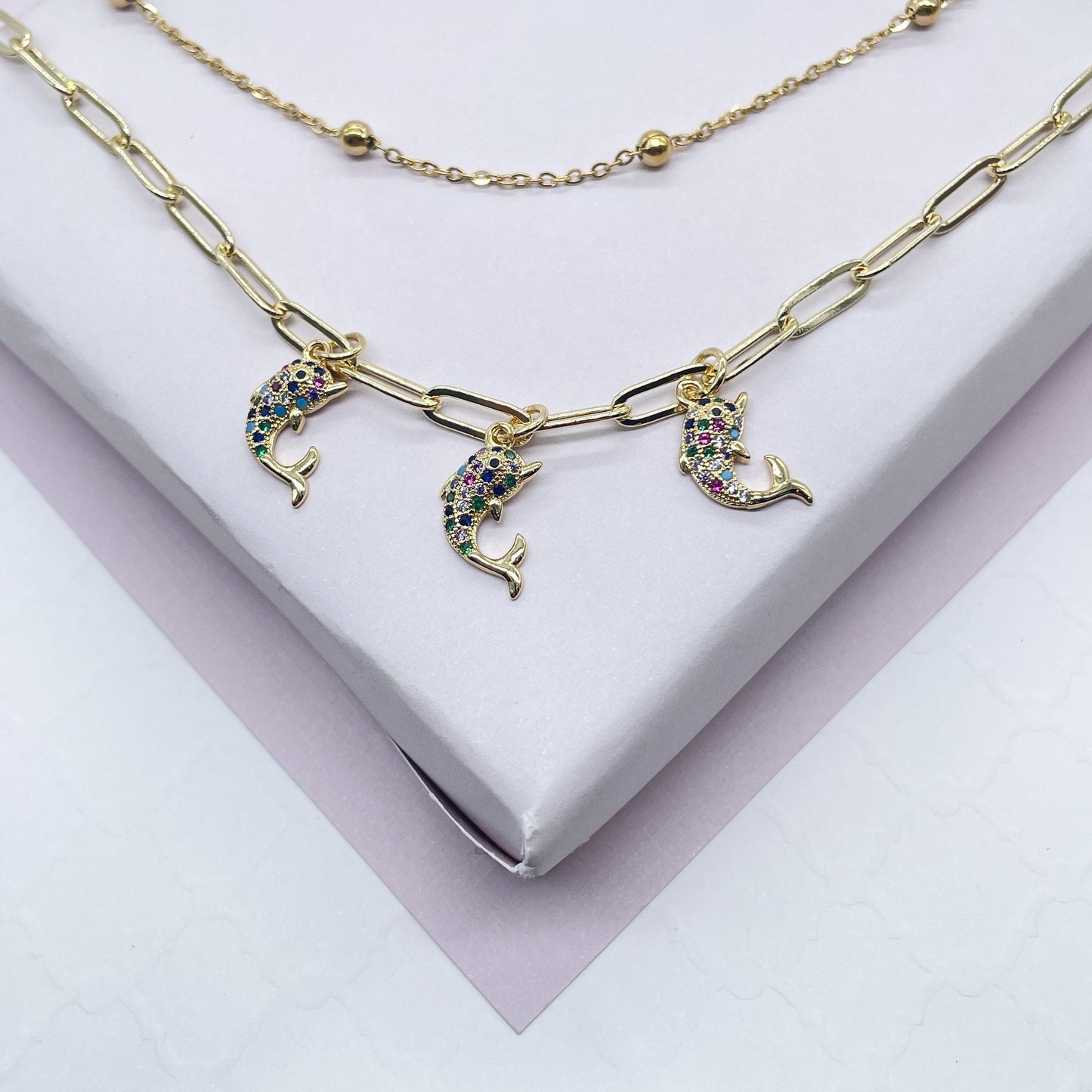 18k Gold Filled Multi-Color CZ Butterfly Charm Anklet, Owl, Elephant, Dolphin, Star, Pineapple, Heart Lock Charm Anklet, Satellite Anklet