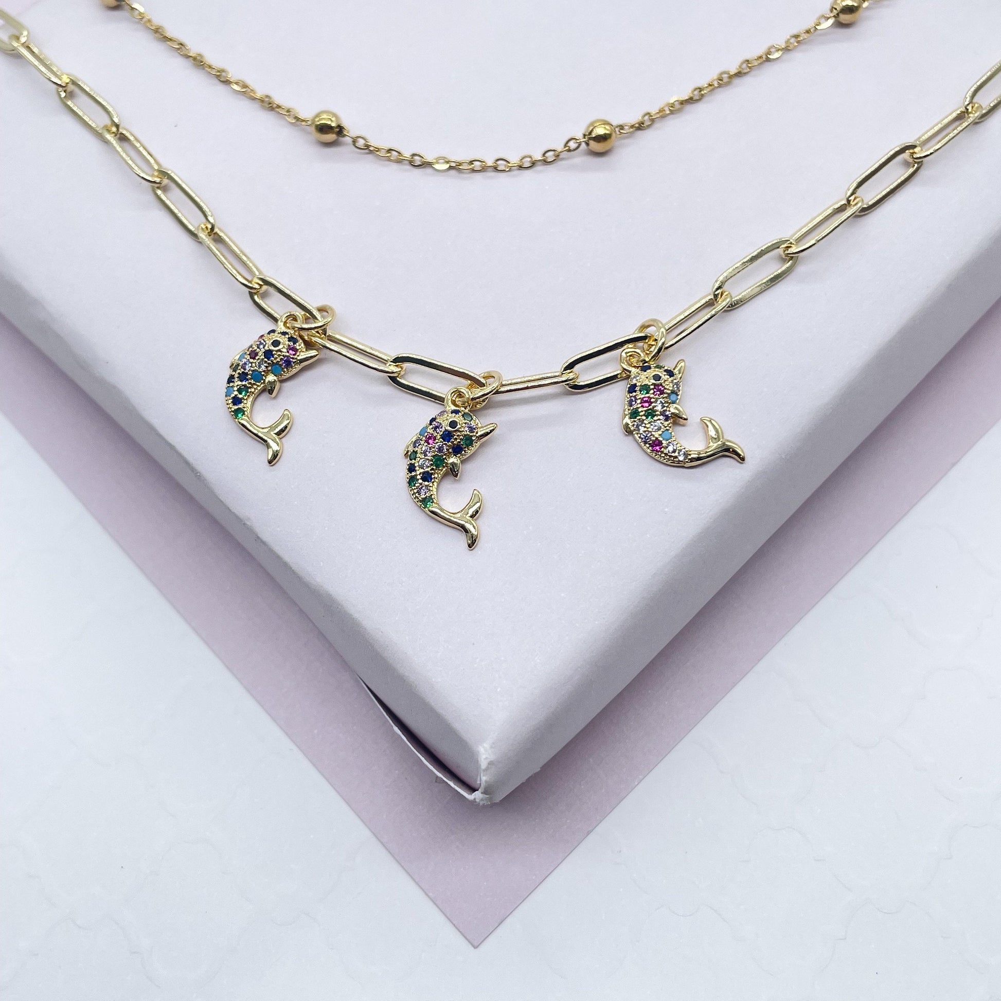 18k Gold Filled Multi-Color CZ Butterfly Charm Anklet, Owl, Elephant, Dolphin, Star, Pineapple, Heart Lock Charm Anklet, Satellite Anklet