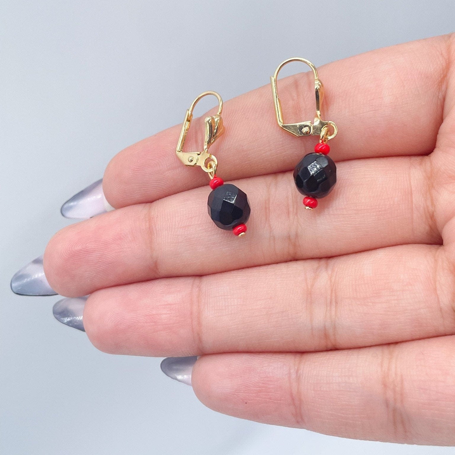 18k Gold Filled Simulated Azabache Sets In Two Sizes Protection Jewelry Making Supplies