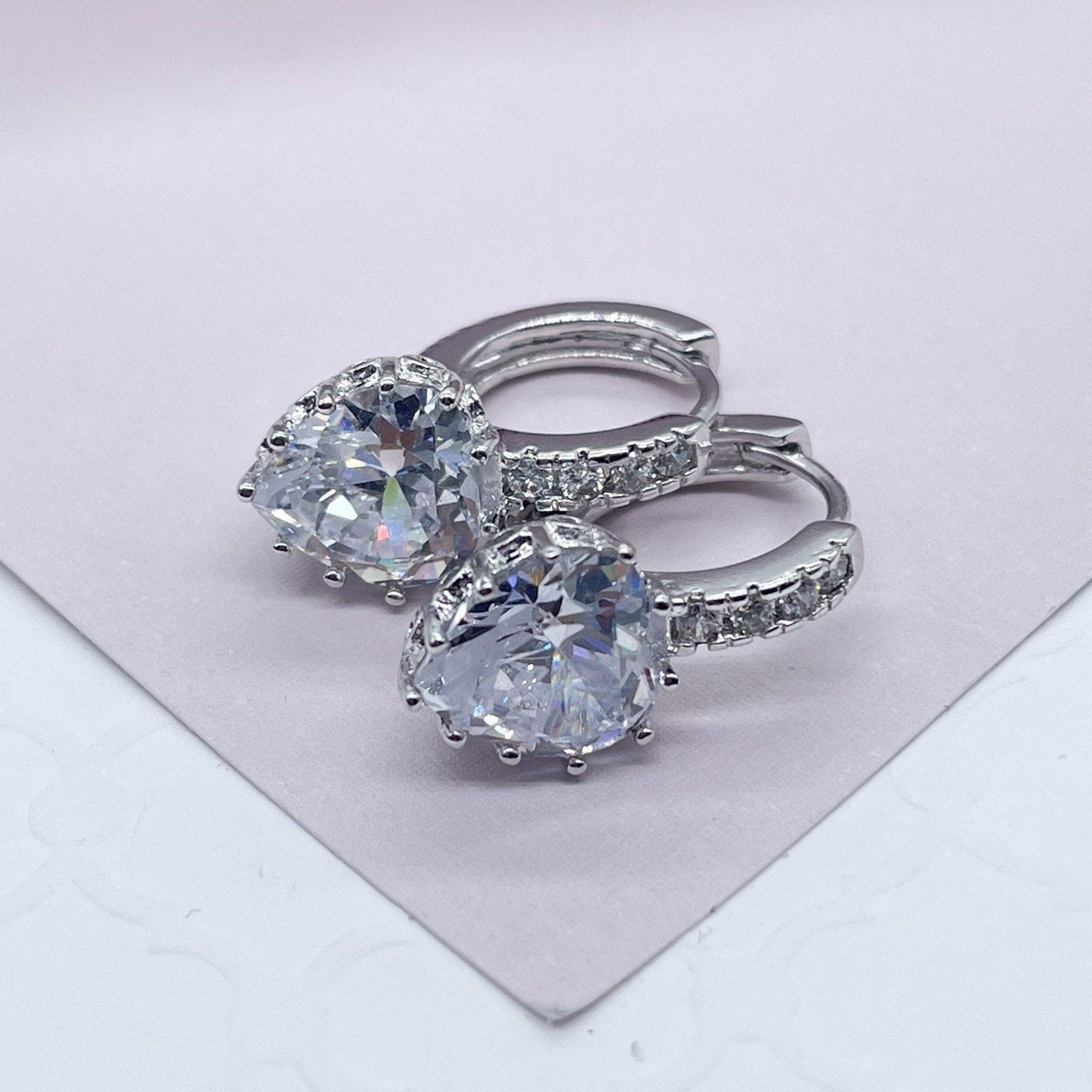 Elegant 18k Silver Filled 9mm Colorful Zirconia Lever Back Earrings Featuring Clear CZ Details