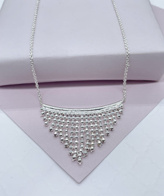 18k Gold Filled Boho Chain Necklace Fringe Dangling Beads, Mesh Inverted Gold Triangle, ,