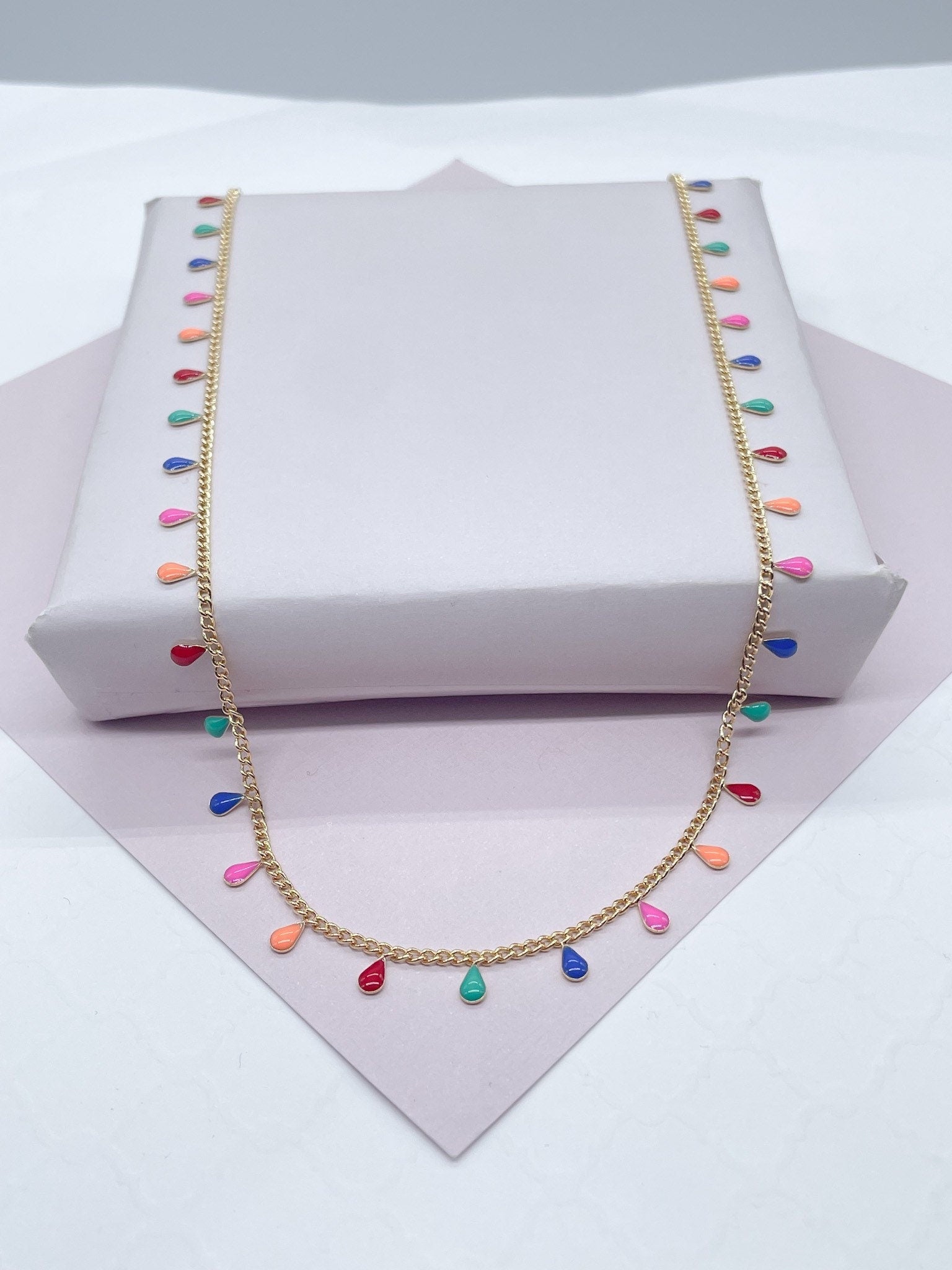 18k Gold Filled Little Colorful Enamel Tear Drop Charms Set Necklace and Bracelet Supplies