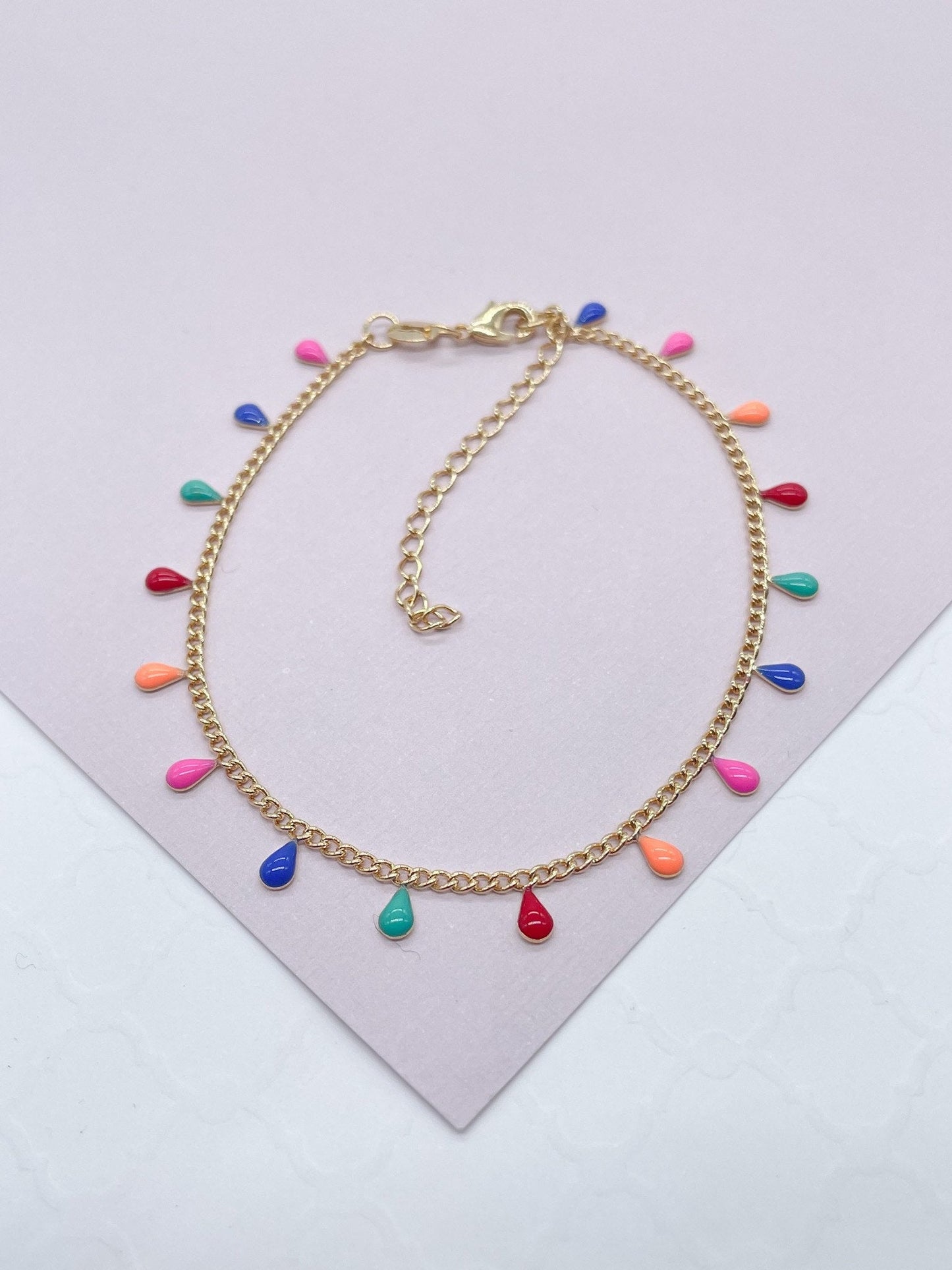 18k Gold Filled Little Colorful Enamel Tear Drop Charms Set Necklace and Bracelet Supplies