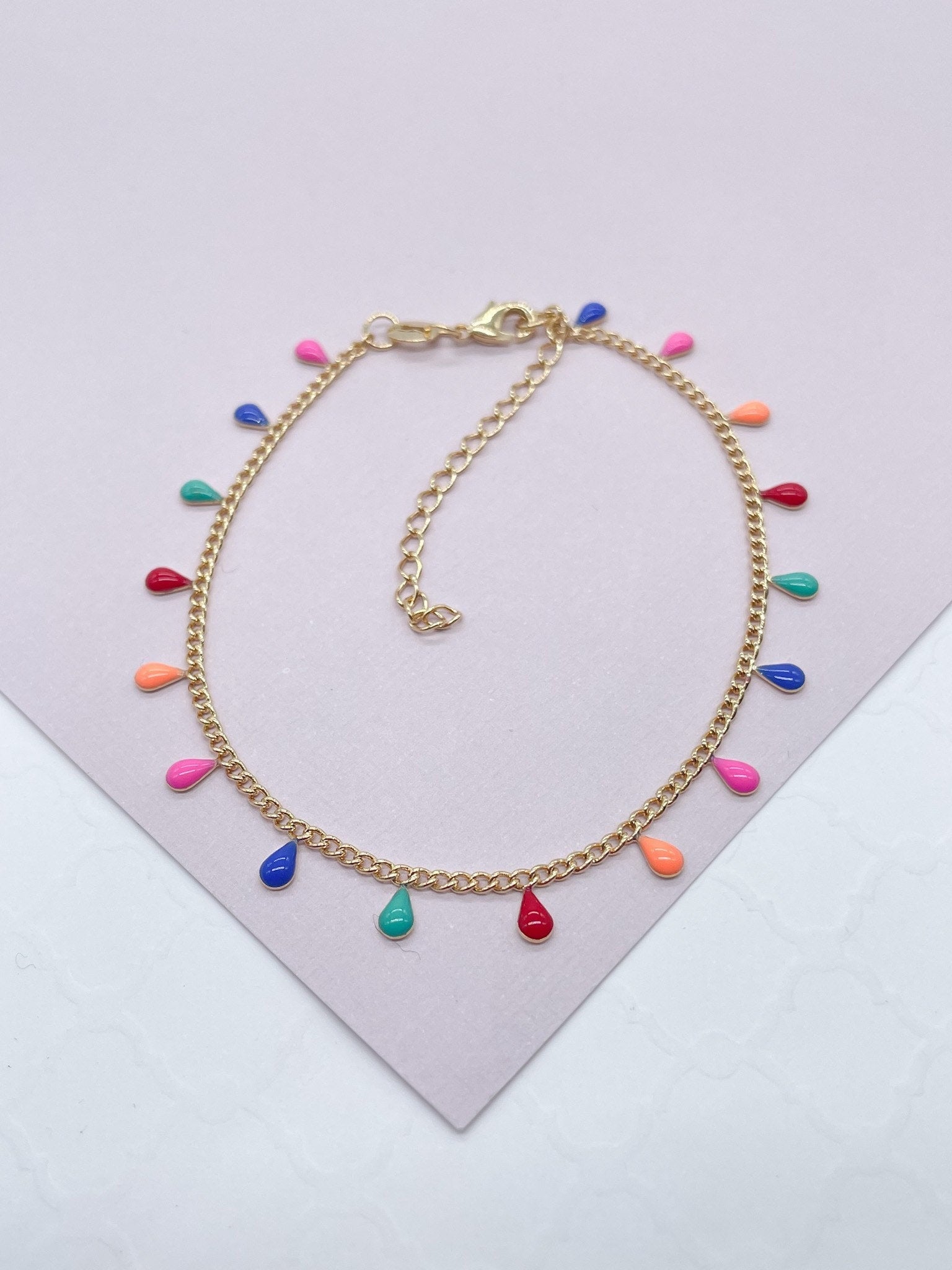 18k Gold Filled Little Colorful Enamel Tear Drop Charms Set Necklace and Bracelet Supplies