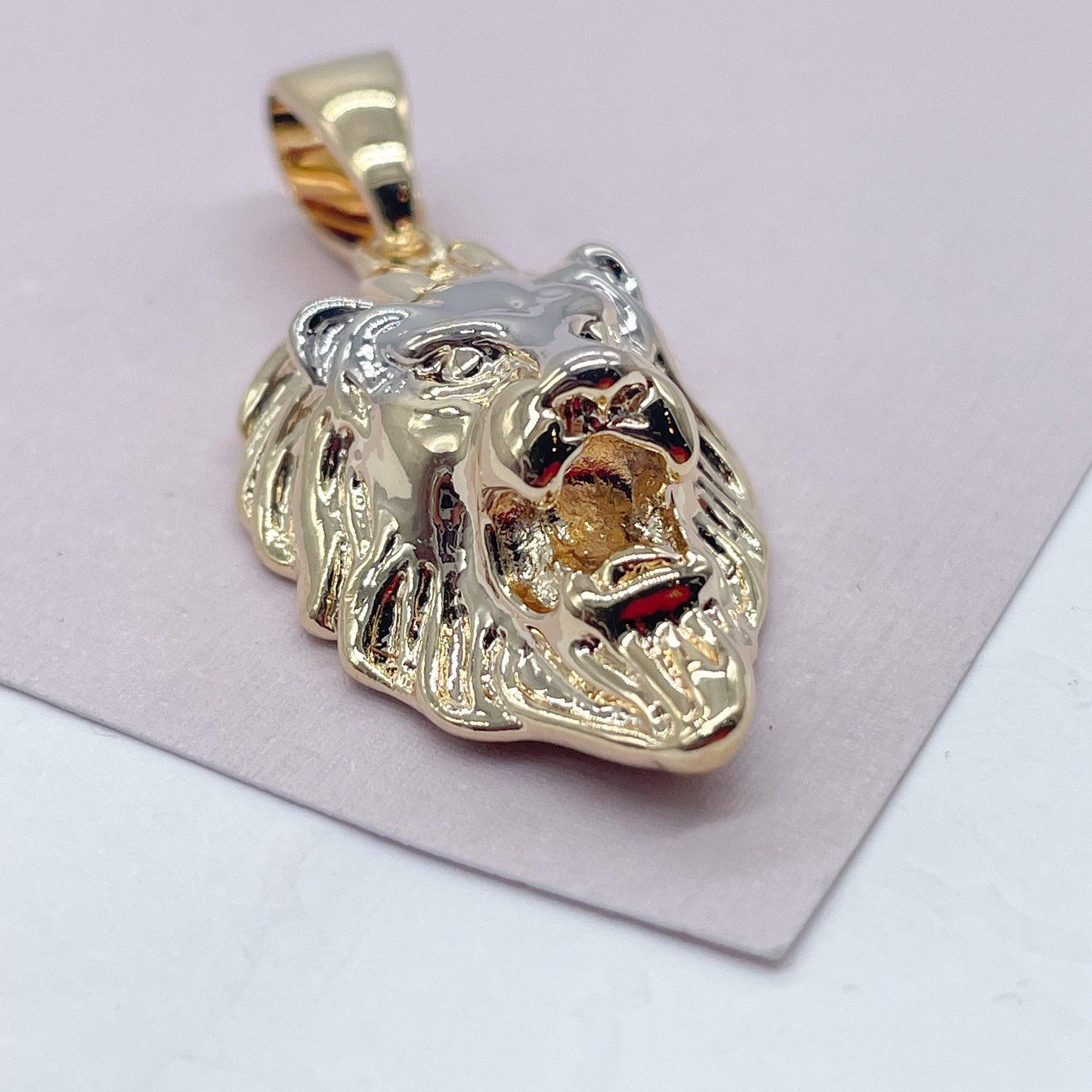 18k Gold Filled Lion Head Pendant With Silver Head And Gold Mane Tow Tone