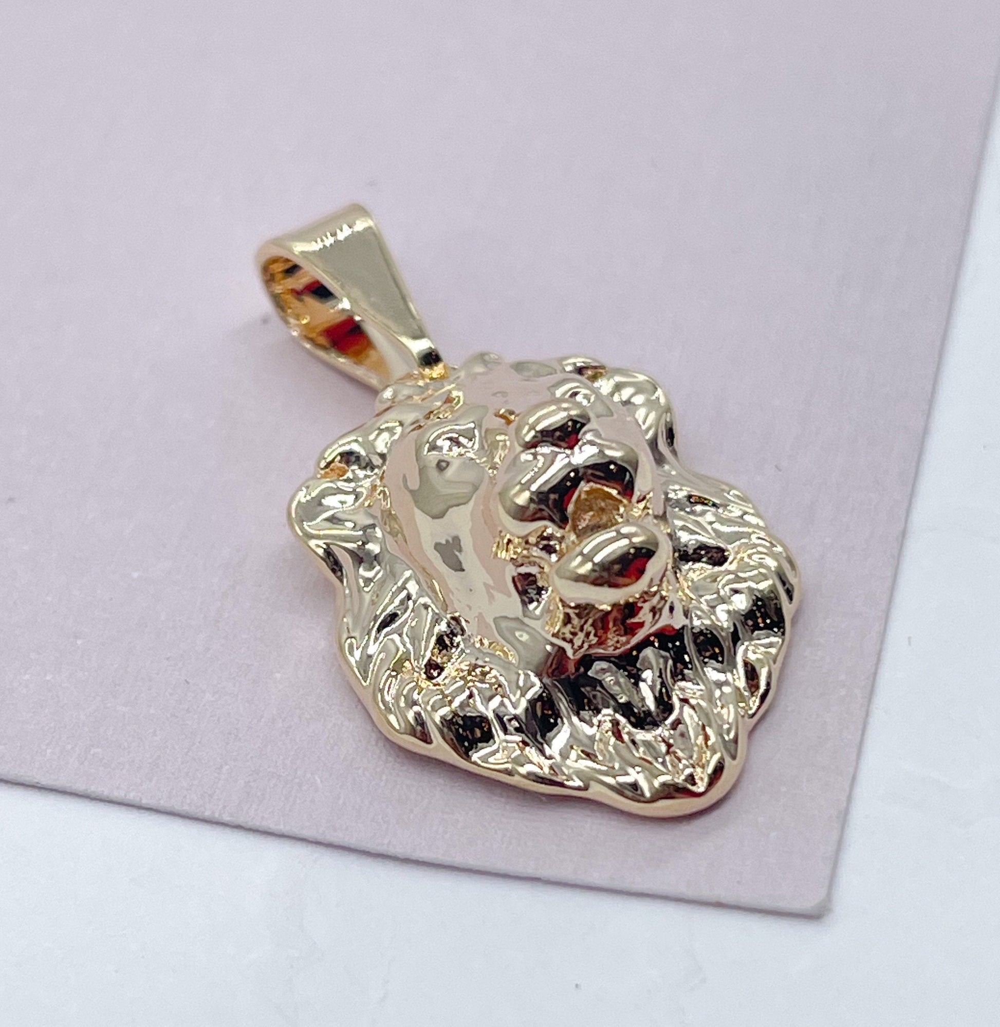 18k Gold Filled Detailed Lion Head Pendant, King Of The Jungle Charm