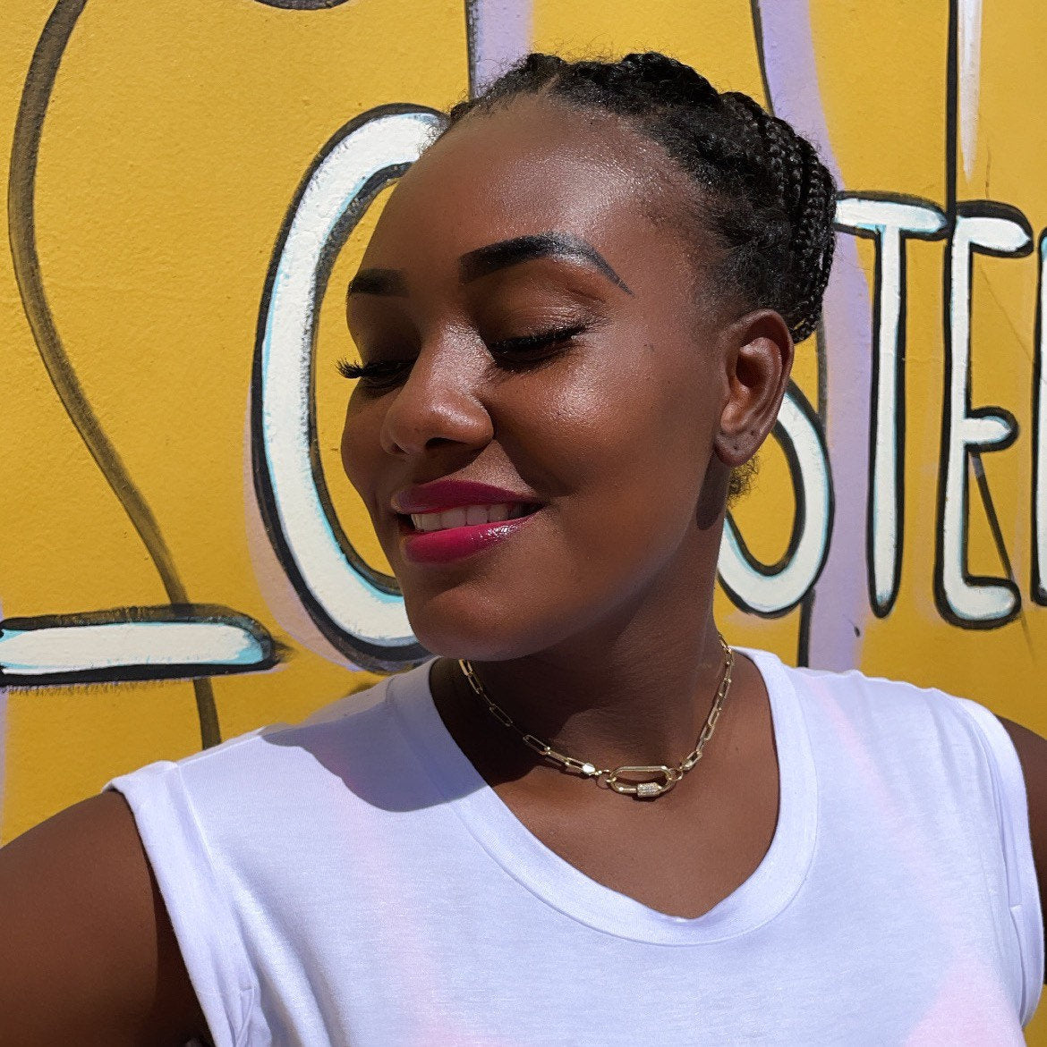 18k Gold Filled Paperclip Choker with Zirconia Carabiner Front Lock