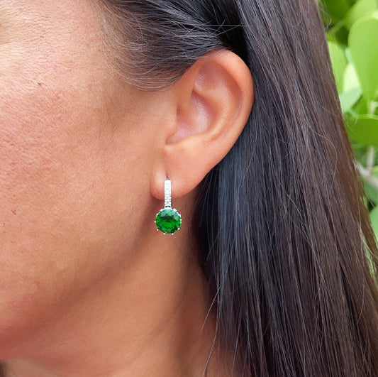 Elegant 18k Silver Filled 9mm Colorful Zirconia Lever Back Earrings Featuring Clear CZ Details