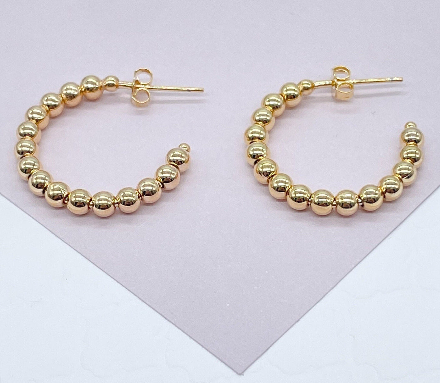 18k Gold Filled Ball Beaded C Hoop Earring Available Small, Medium and Large