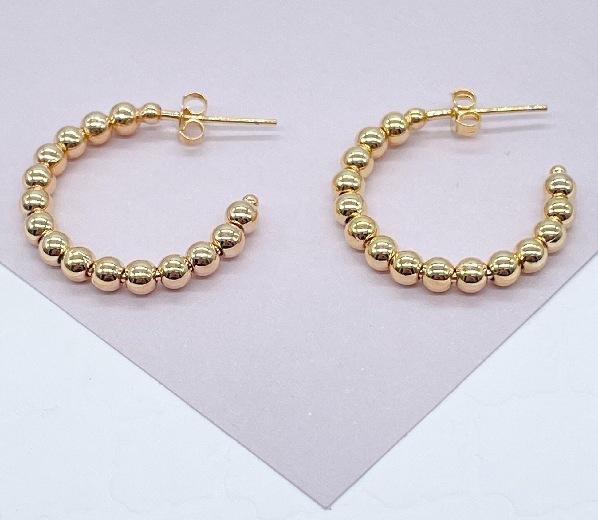 18k Gold Filled Ball Beaded C Hoop Earring Available Small, Medium and Large