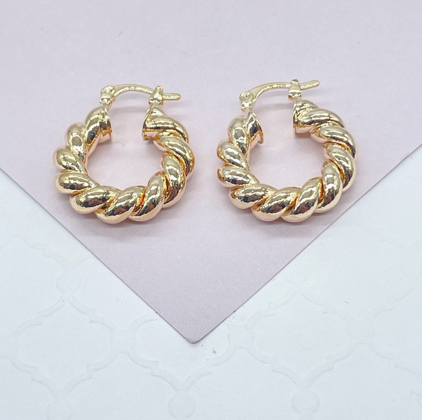 18k Gold Filled Twisted Croissant Hoop Earrings