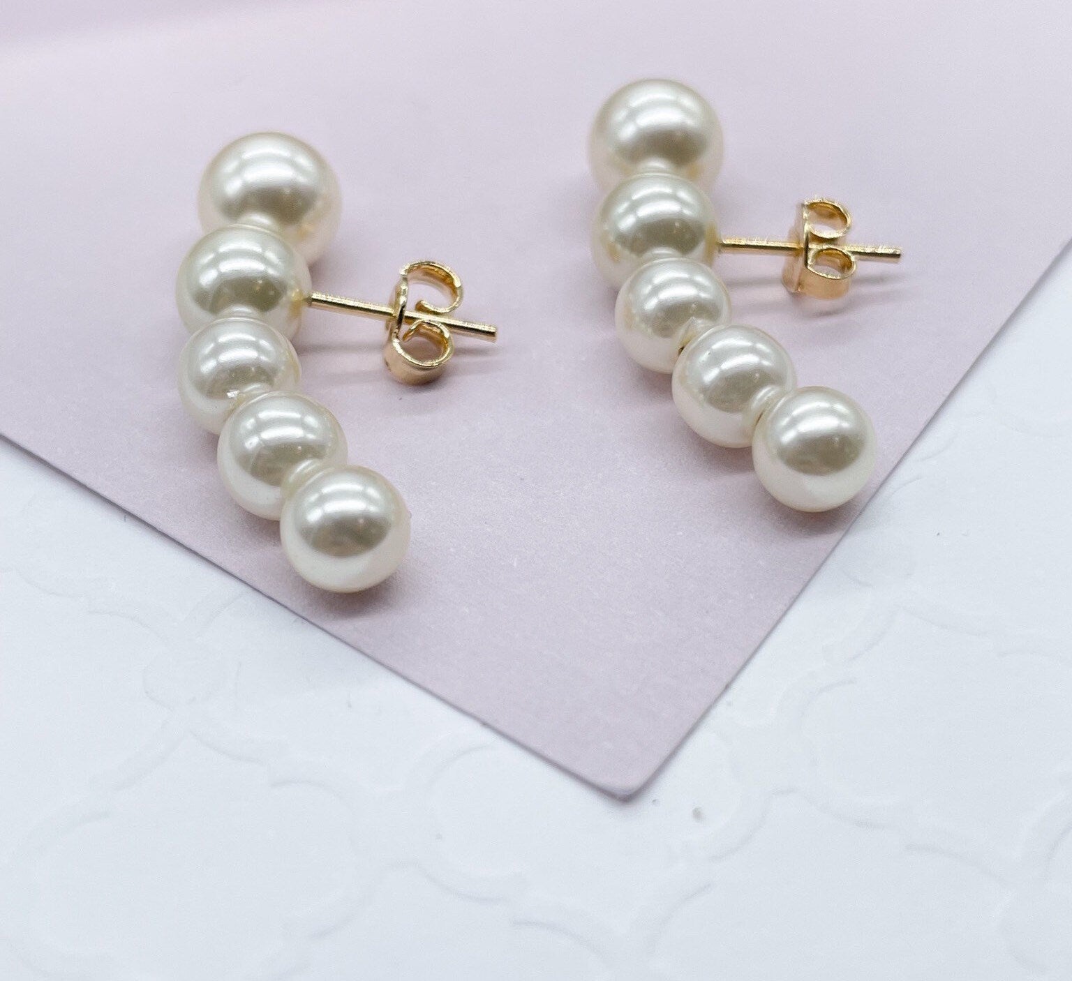 18k Gold Filled 5 Firm Simulated Pearl Earrings