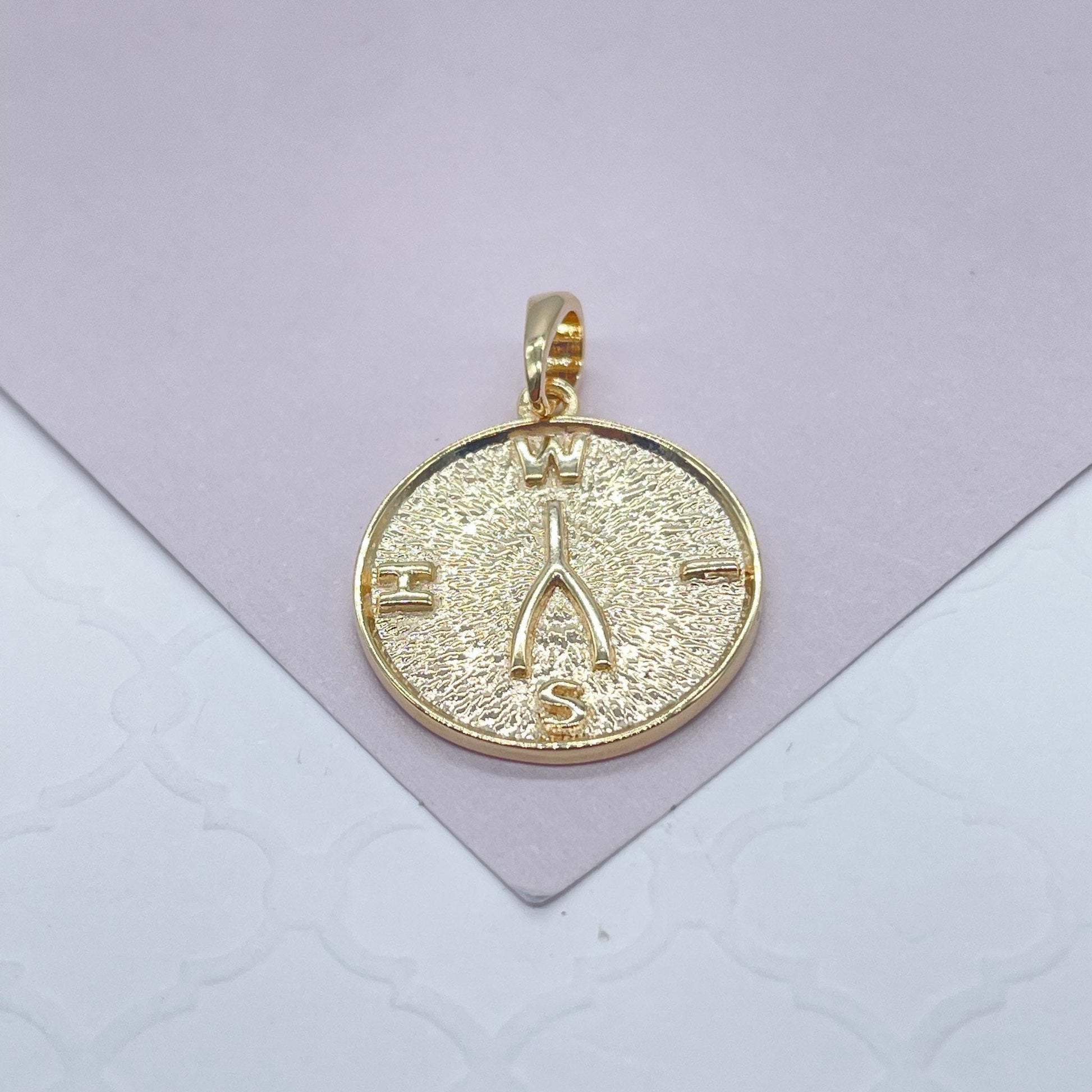 18k Gold Filled Wishbone Pendant: Engraved Lucky Charm