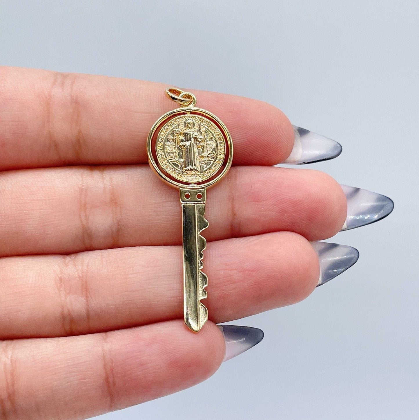 Swivel Double Sided 18k Gold Filled San Benito Engraved Key Pendant