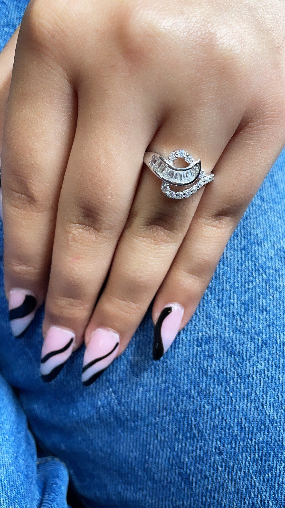Silver Filled or Rose Gold Cubic Zirconia Mixed Baguette Zirconia Ring