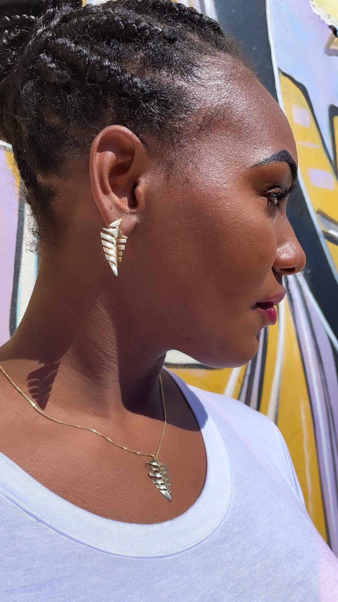 18k Gold Filled Shark-Bone Skeleton Set - Necklace and Earrings