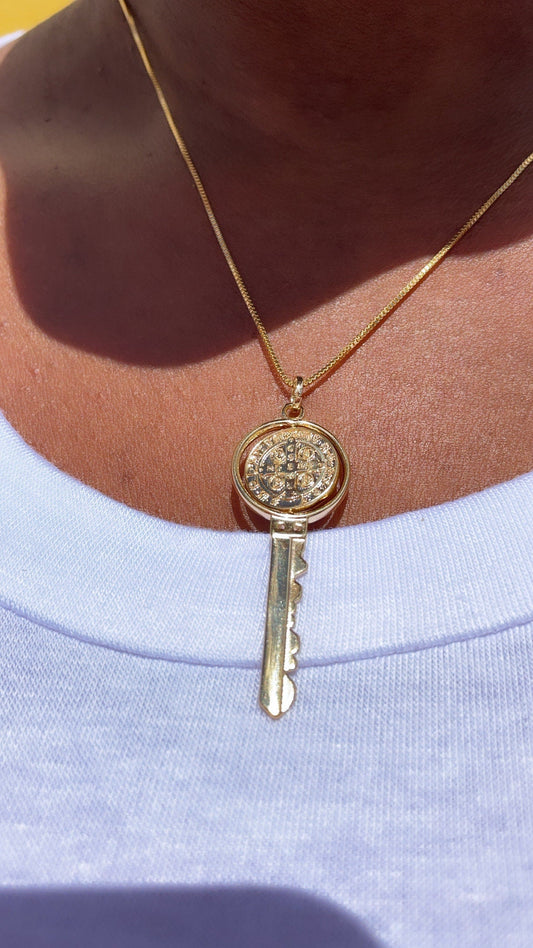 Swivel Double Sided 18k Gold Filled San Benito Engraved Key Pendant