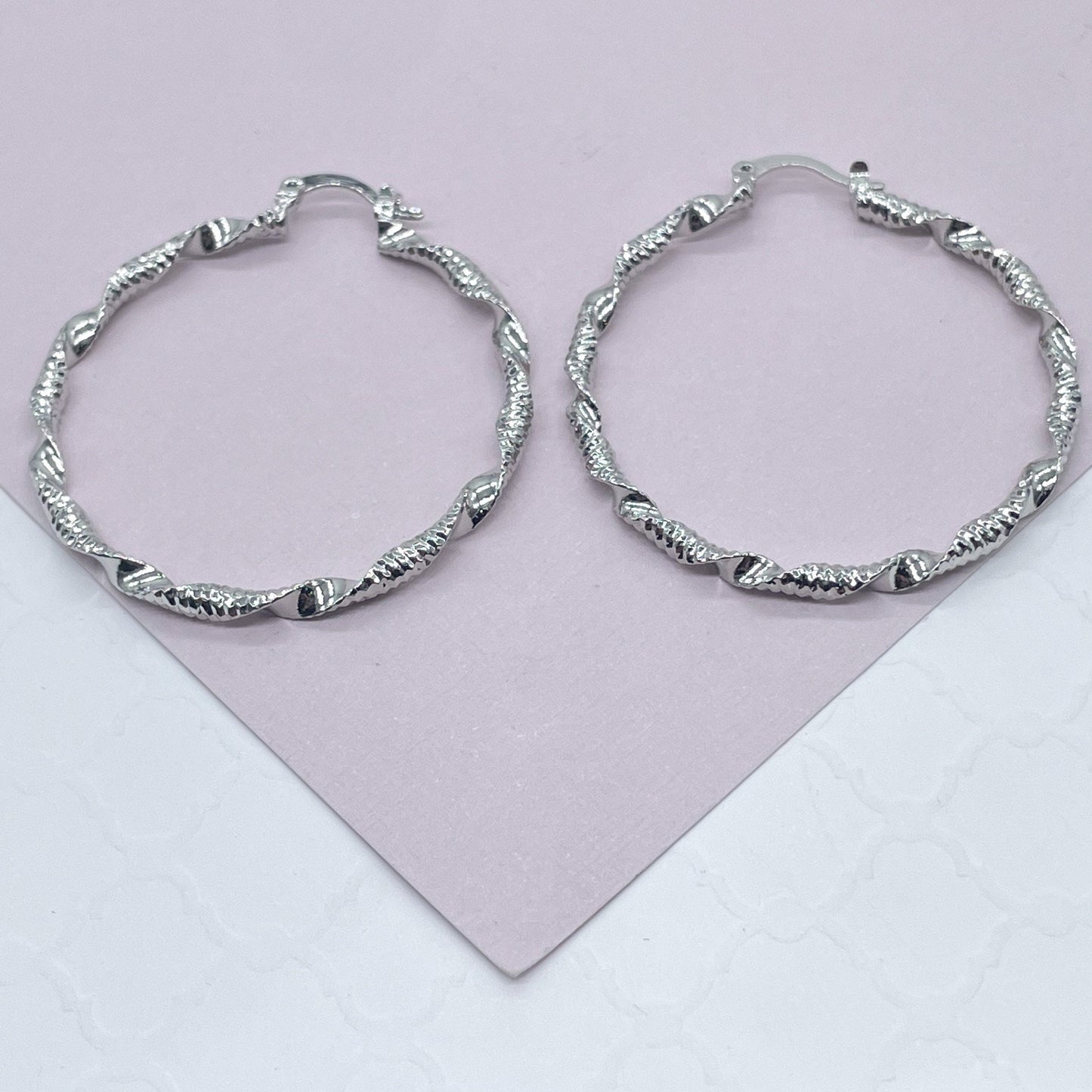 Silver Filled Textured & Twisted Hoop Earrings