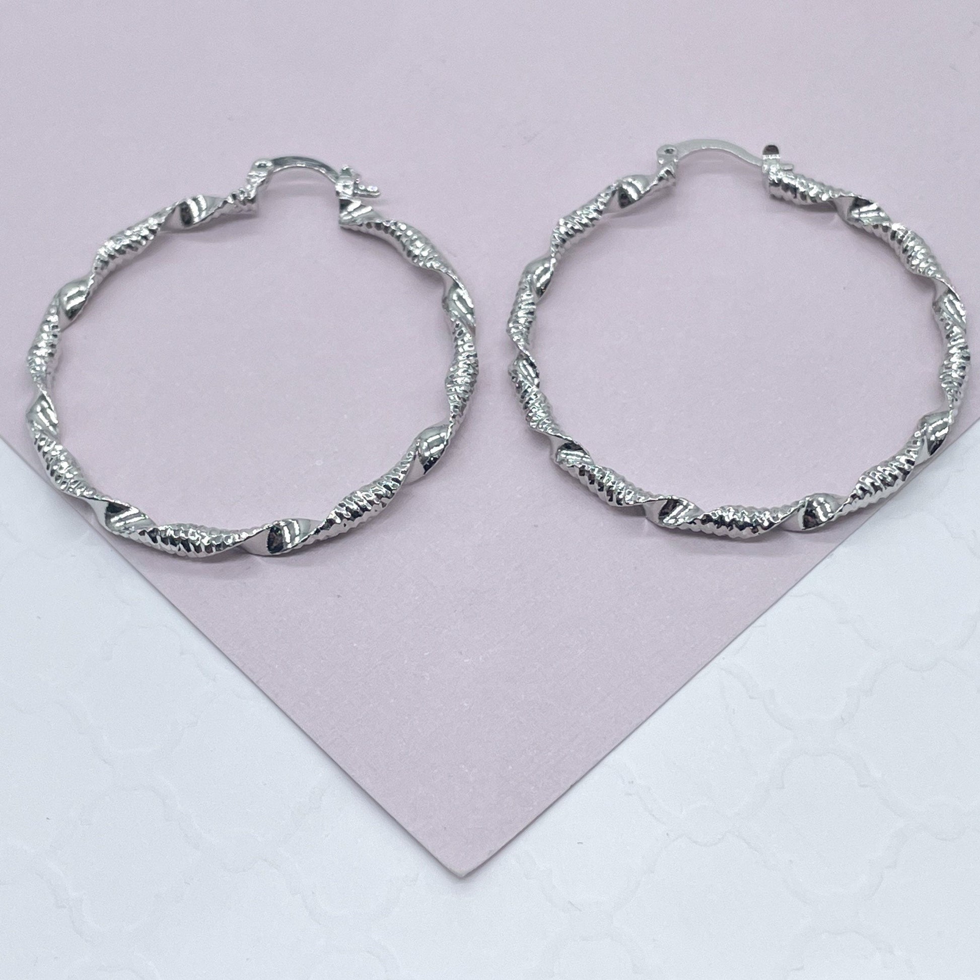 Silver Filled Textured & Twisted Hoop Earrings
