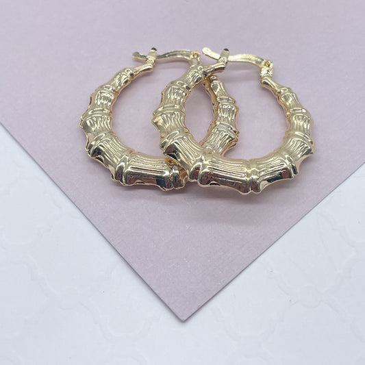 18k Gold Layered Textured Bamboo Hoop Earrings Wholesale Jewelry Supplies