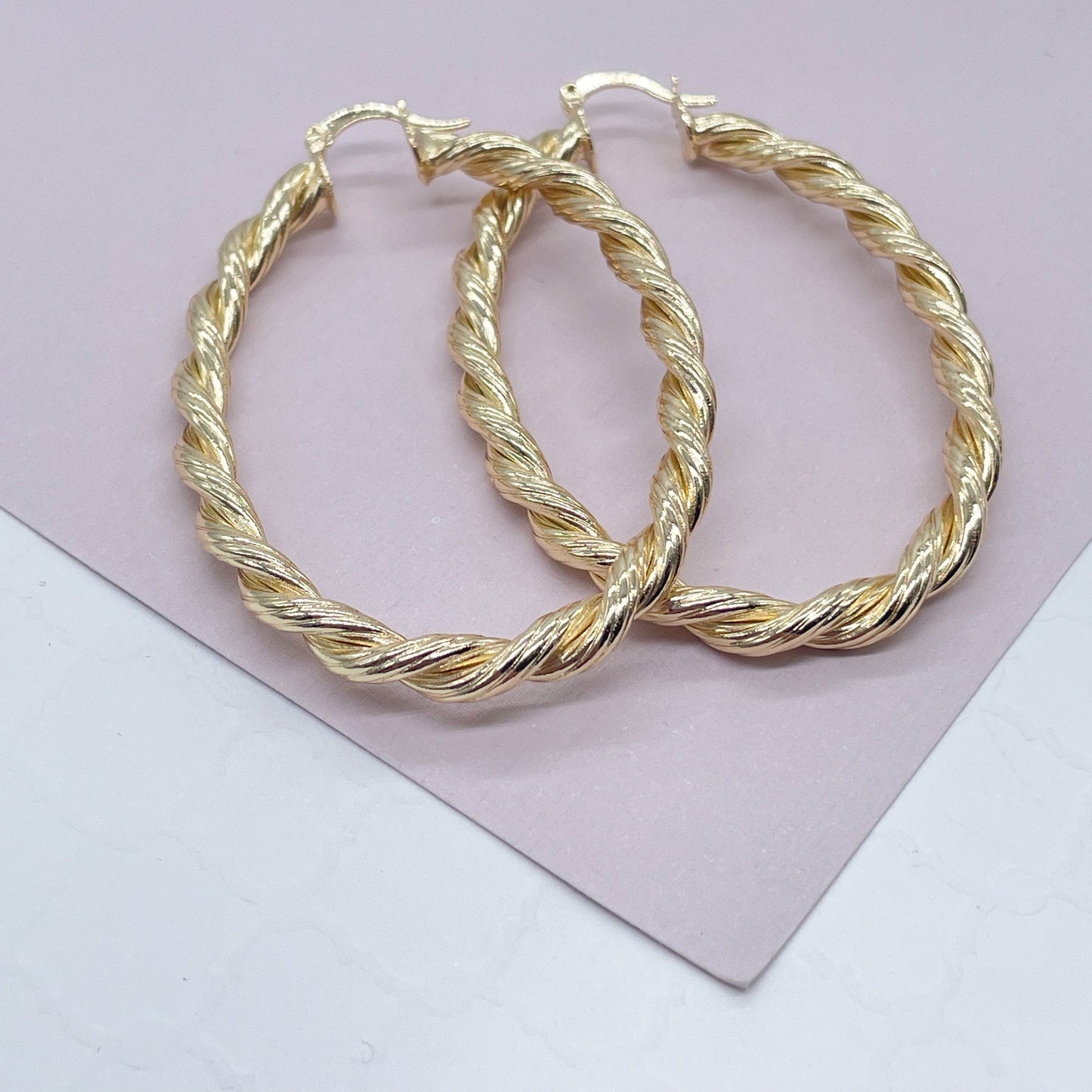 18k Gold Filled Oval Shape Twisted Hoop Earrings Wholesale Jewelry Making