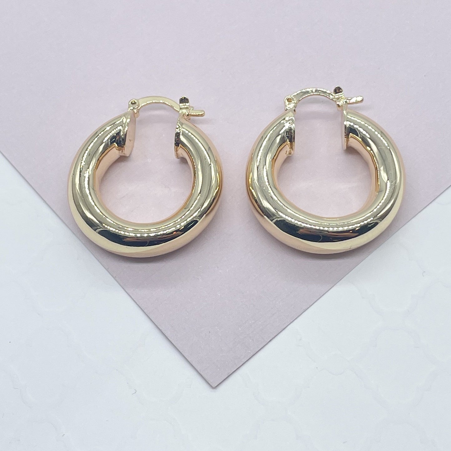 18k Gold Filled Plain Chunky 6mm Hoop Earrings Supplies