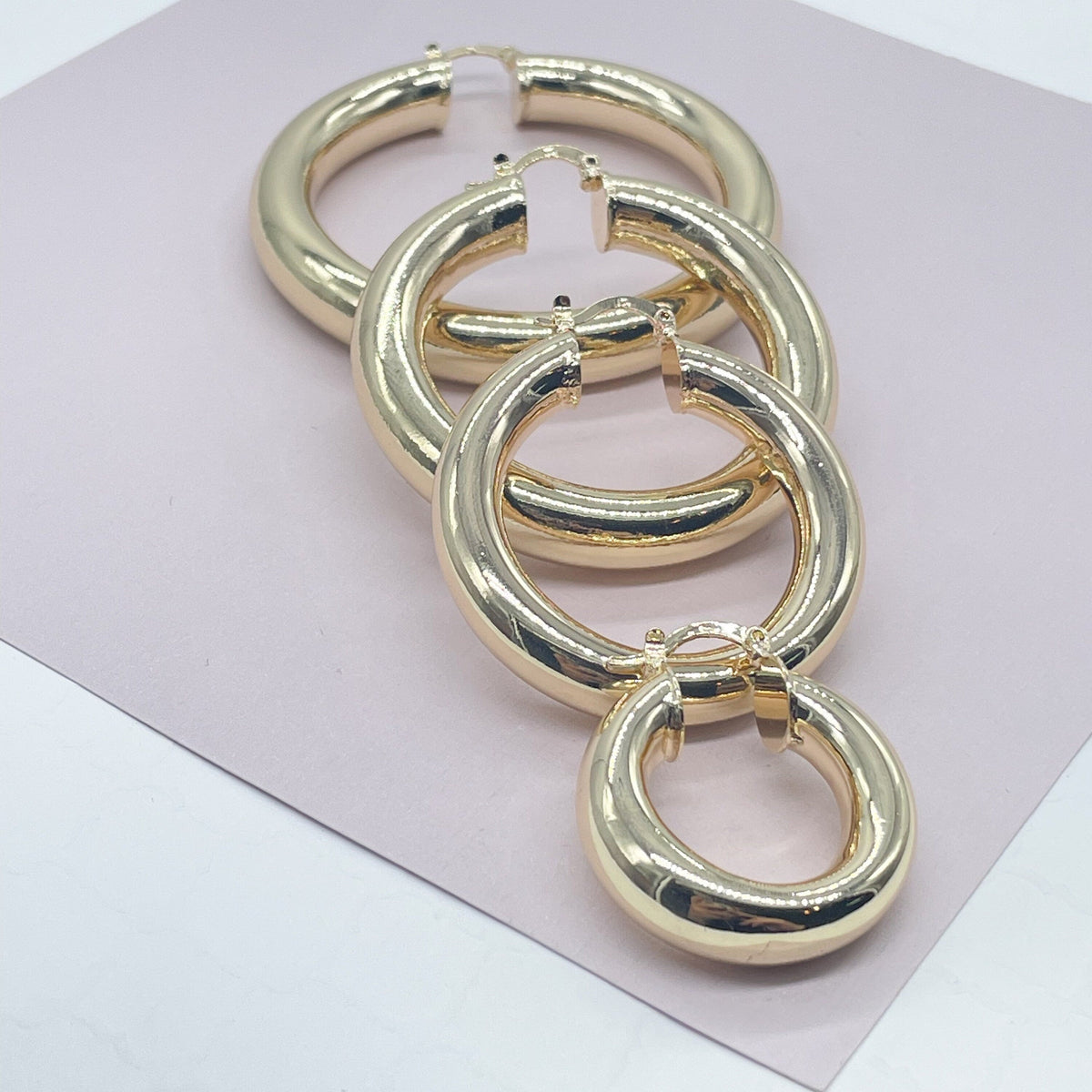 18k Gold Filled Plain Chunky 6mm Hoop Earrings Supplies