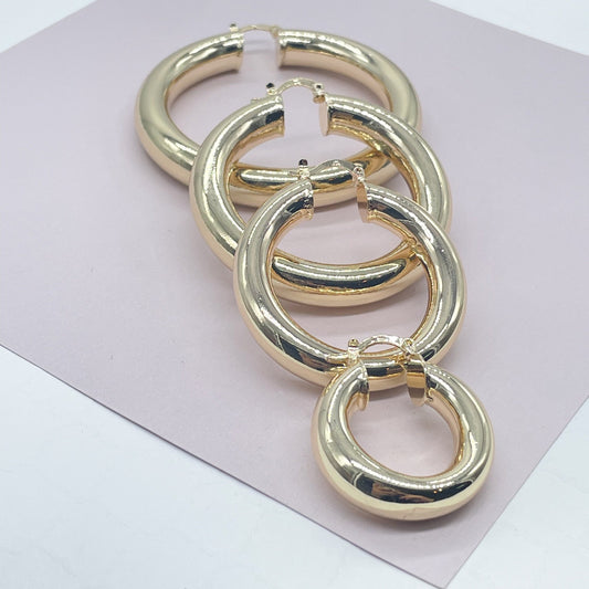 18k Gold Filled Plain Chunky 6mm Hoop Earrings Supplies