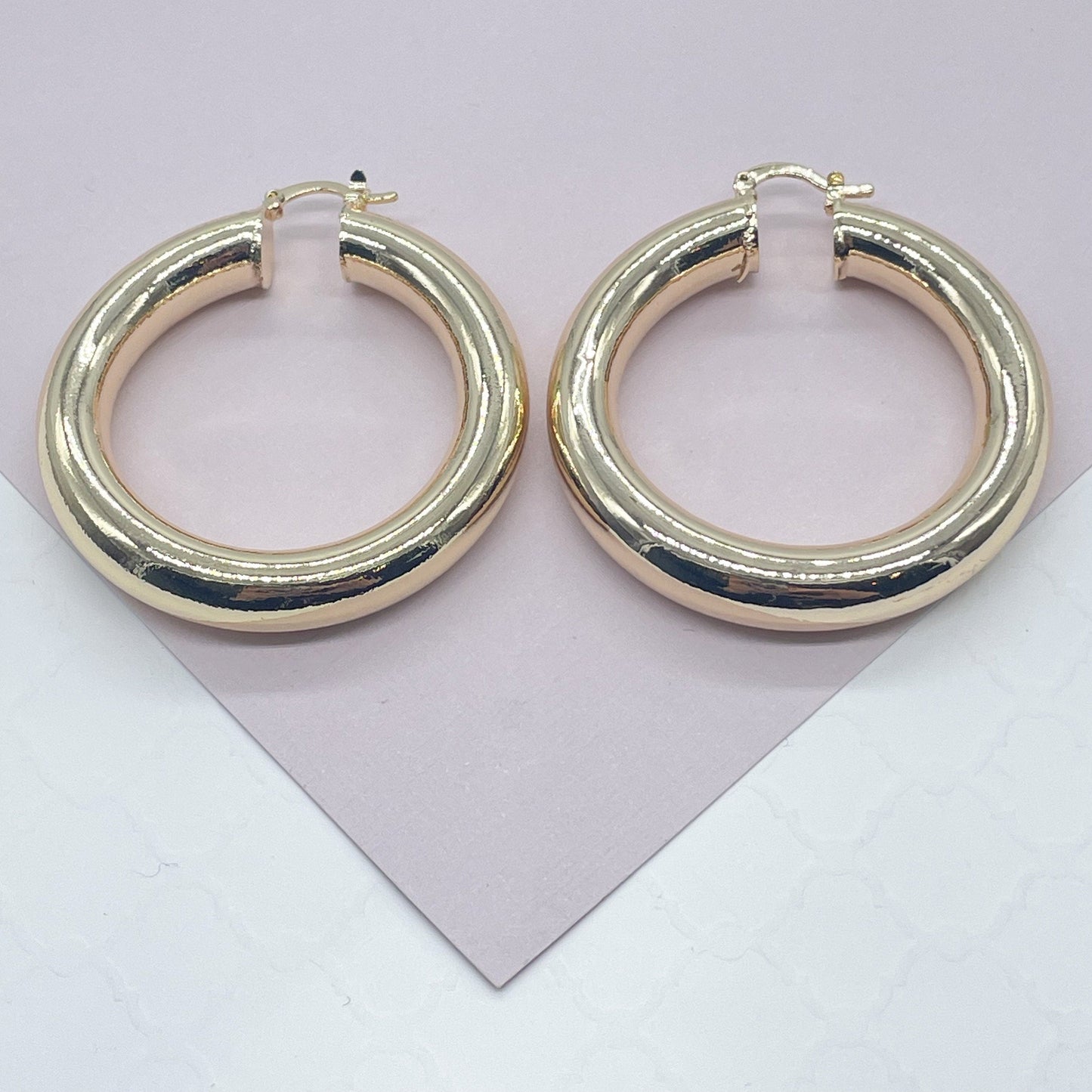 18k Gold Filled Plain Chunky 6mm Hoop Earrings Supplies