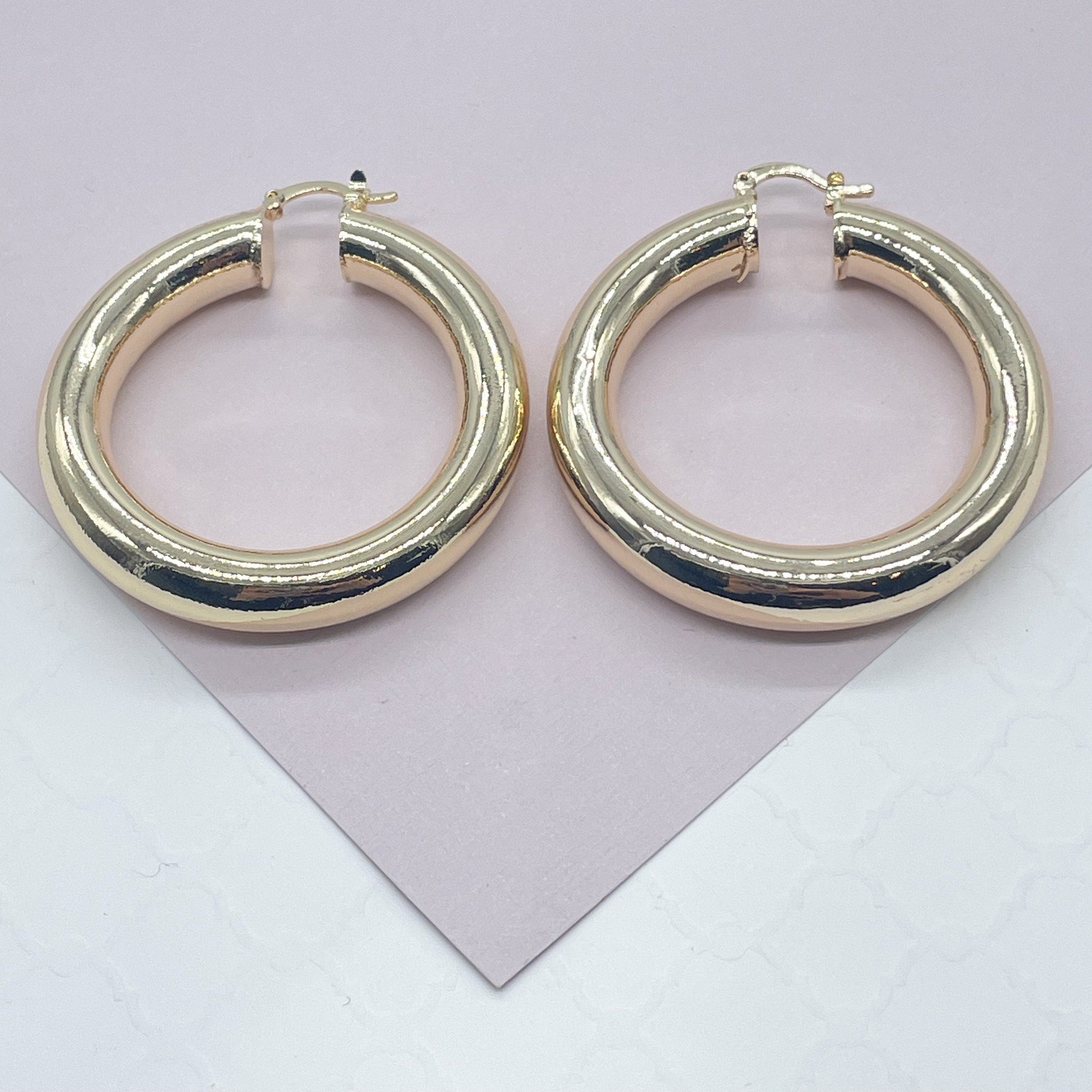 18k Gold Filled Plain Chunky 6mm Hoop Earrings Supplies