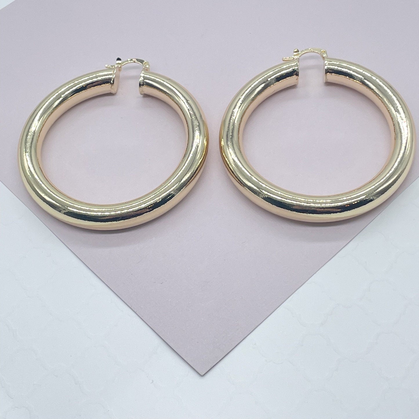 18k Gold Filled Plain Chunky 6mm Hoop Earrings Supplies