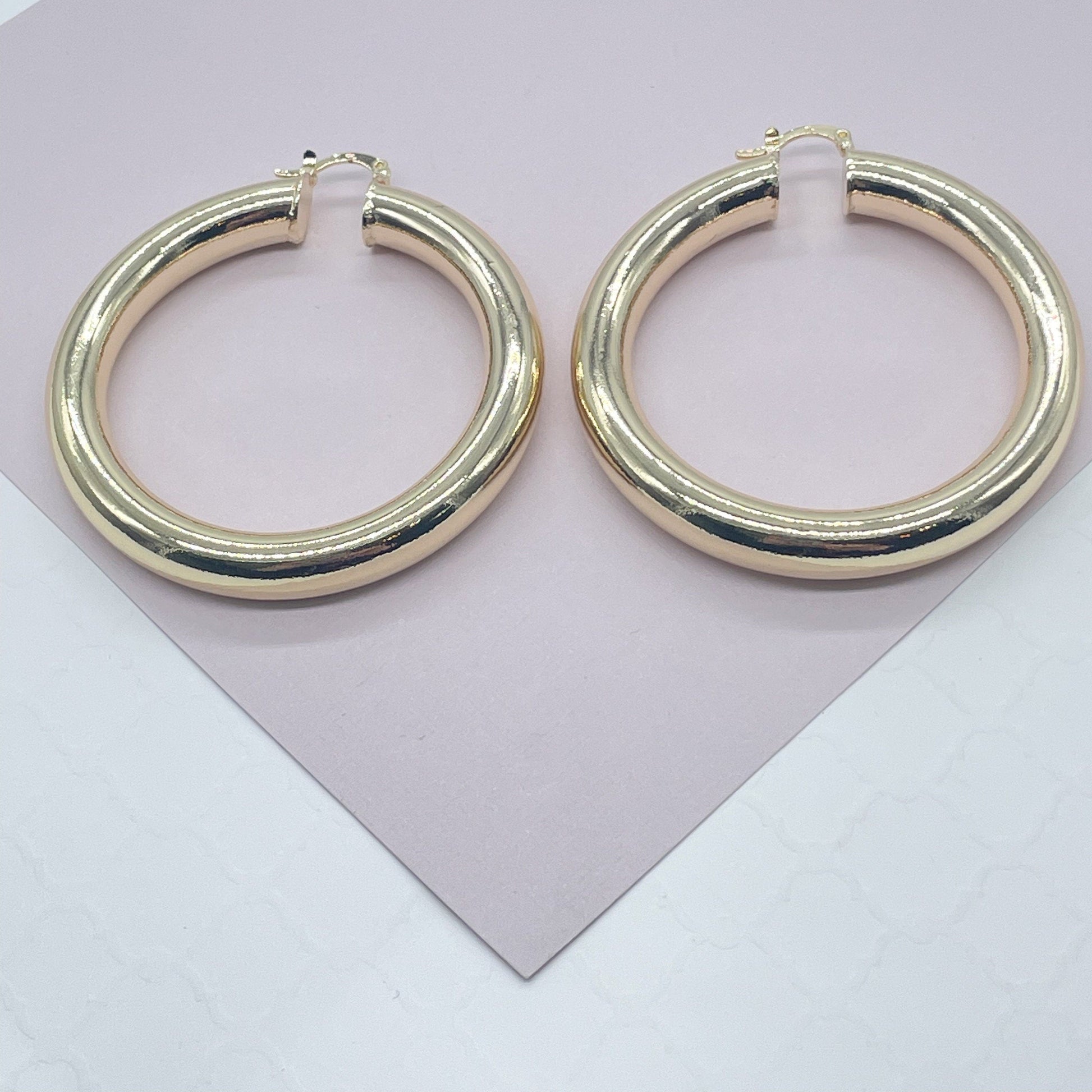 18k Gold Filled Plain Chunky 6mm Hoop Earrings Supplies