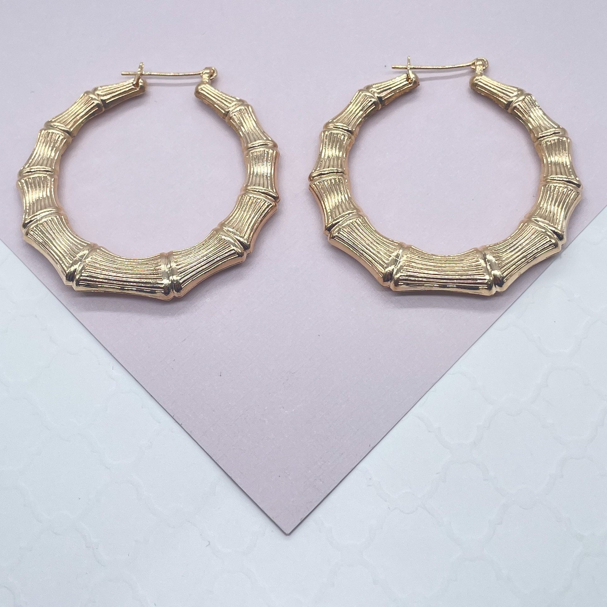 18k Gold Filled Chunk Bamboo Hoop Earrings