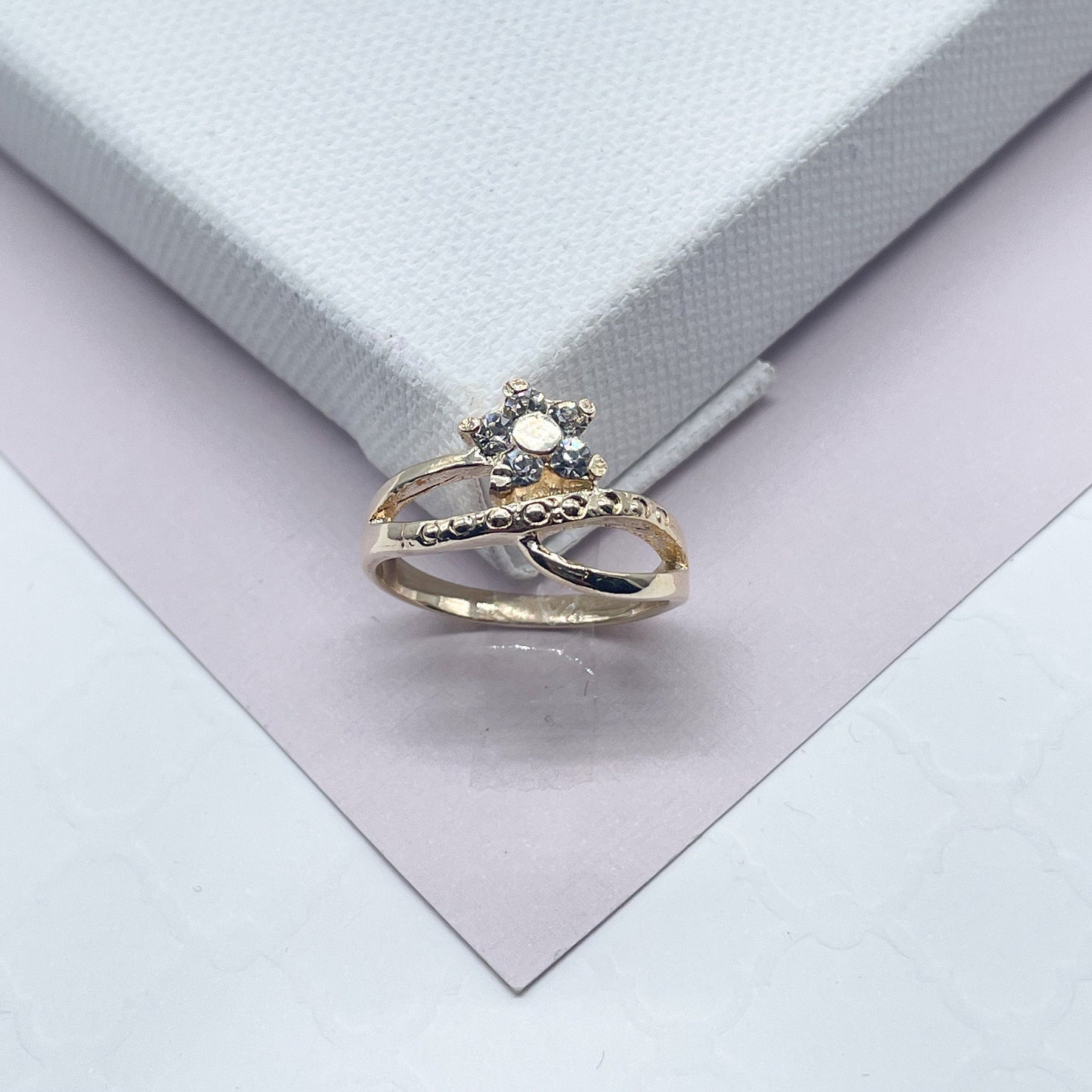 18k Gold Filled Ring With Accented Gold And Cubic Zirconia Stone Flower