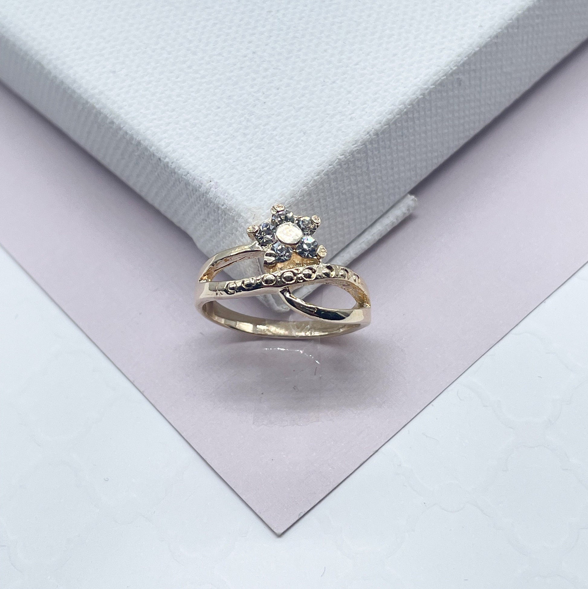 18k Gold Filled Ring With Accented Gold And Cubic Zirconia Stone Flower