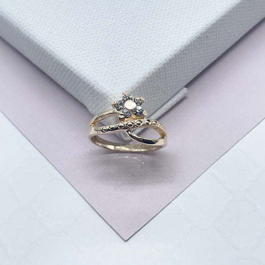 18k Gold Filled Ring With Accented Gold And Cubic Zirconia Stone Flower