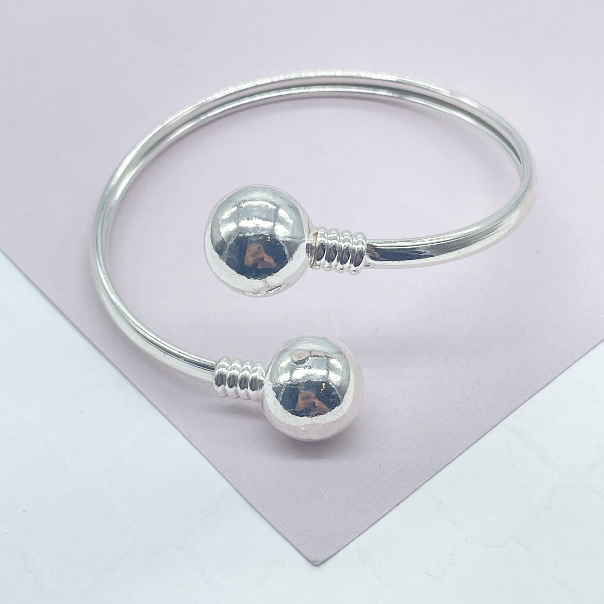 18k Gold Filled Plain Cuff Bangle Featuring Two Solid Gold Filled Ball Bangles Bracelet Jewelry