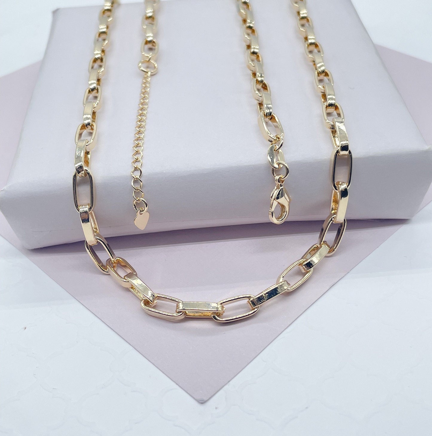 Thick 18k Gold Filled Paper Clip Set Featuring Bracelet And Necklace
