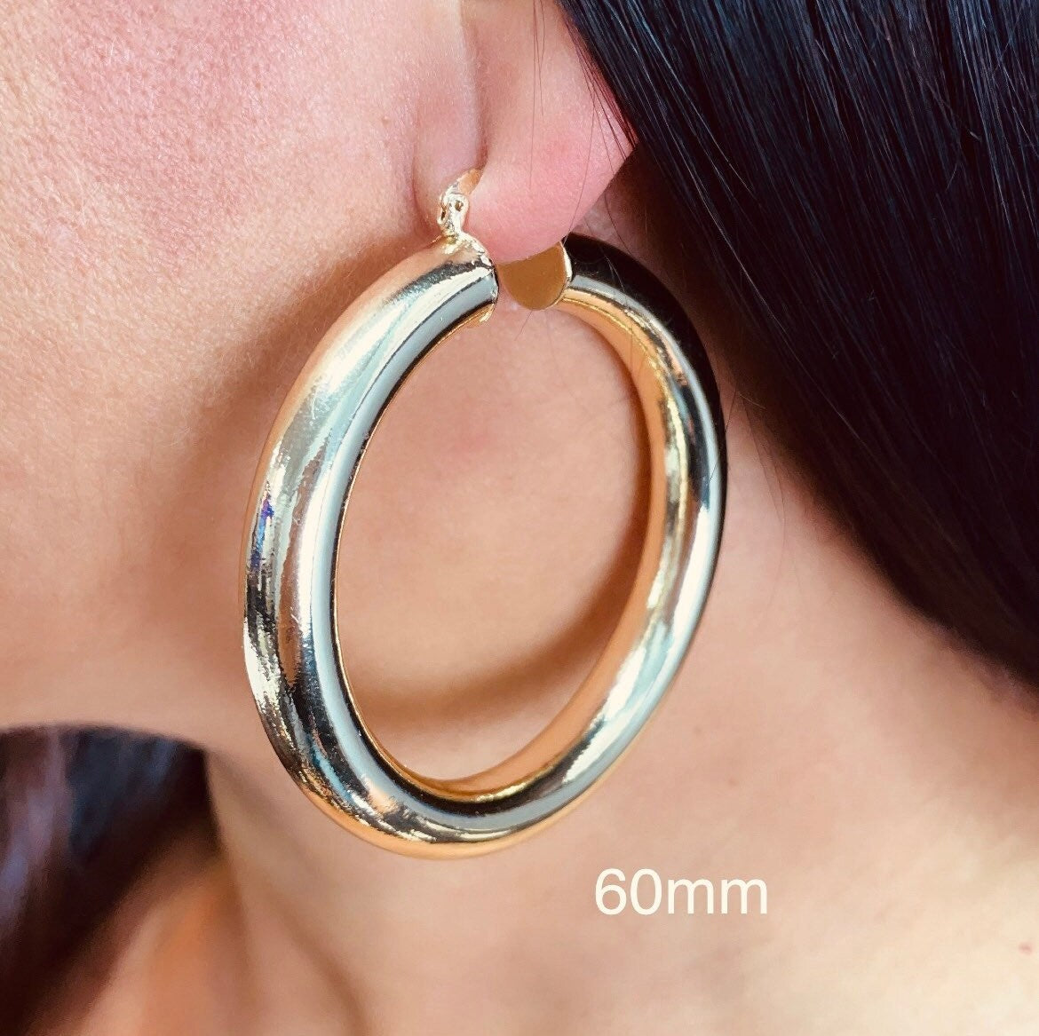 18k Gold Filled Plain Chunky 6mm Hoop Earrings Supplies