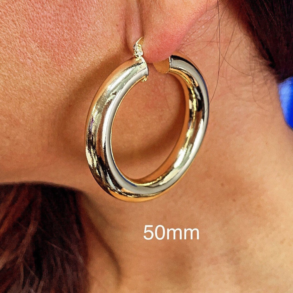18k Gold Filled Plain Chunky 6mm Hoop Earrings Supplies