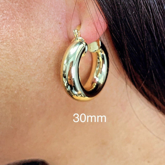 18k Gold Filled Plain Chunky 6mm Hoop Earrings  Supplies