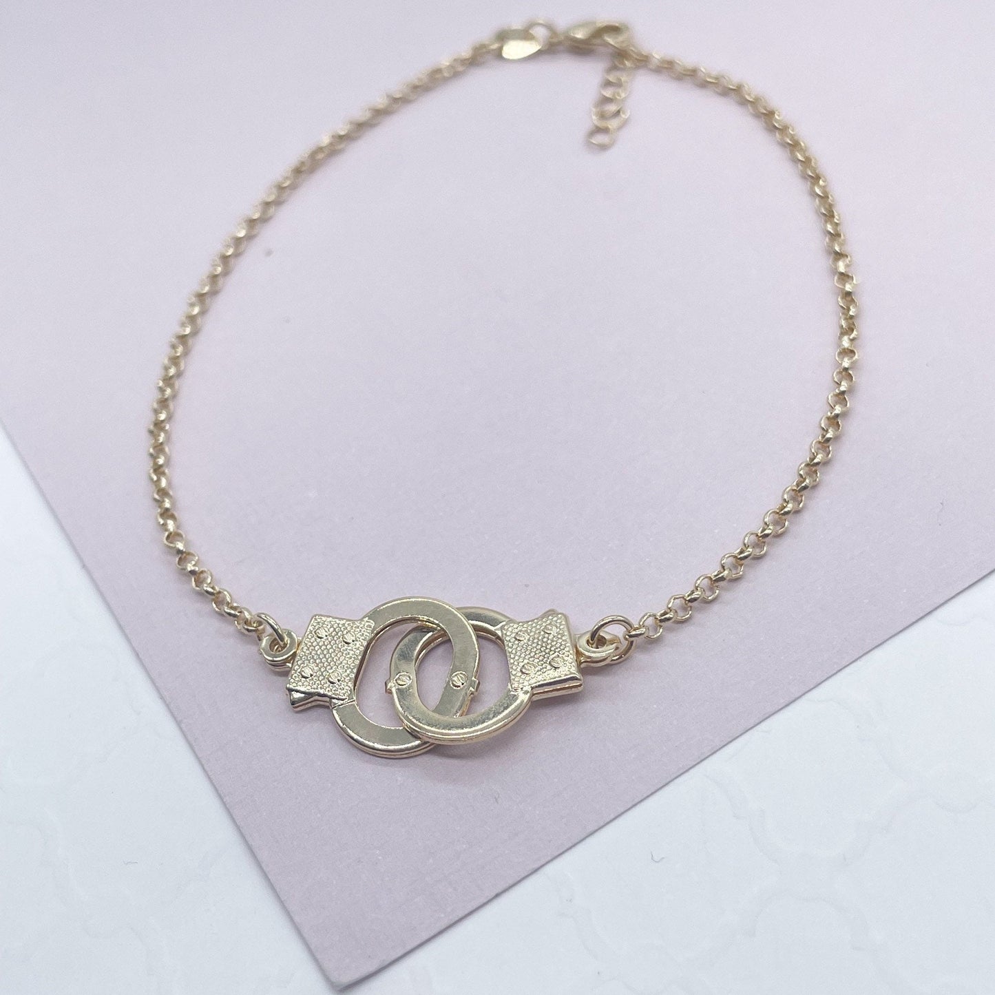18k Gold Filled Handcuff Charm Anklet On Rolo Chain Wholesale Jewelry Supplies