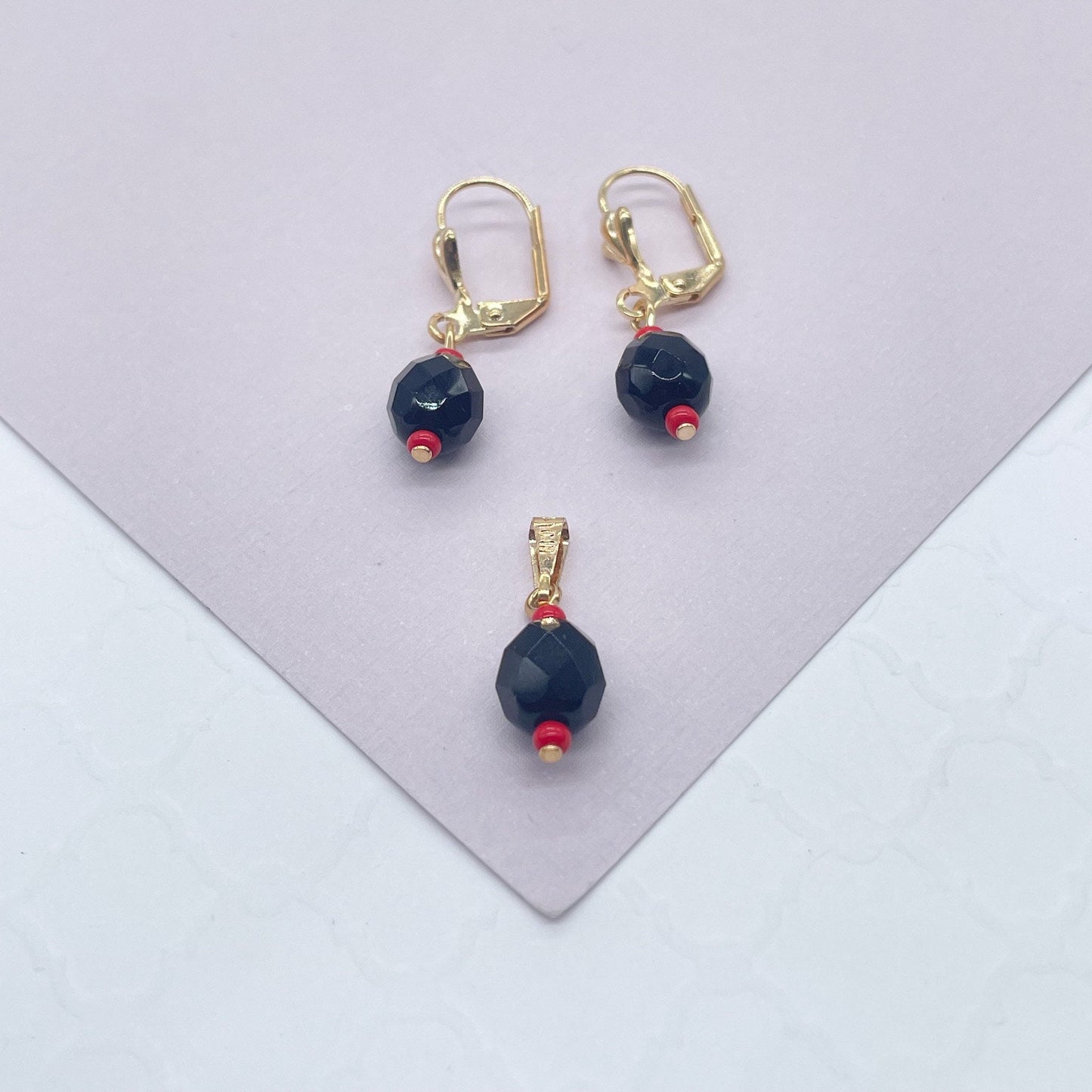 18k Gold Filled Simulated Azabache Sets In Two Sizes Protection Jewelry Making Supplies