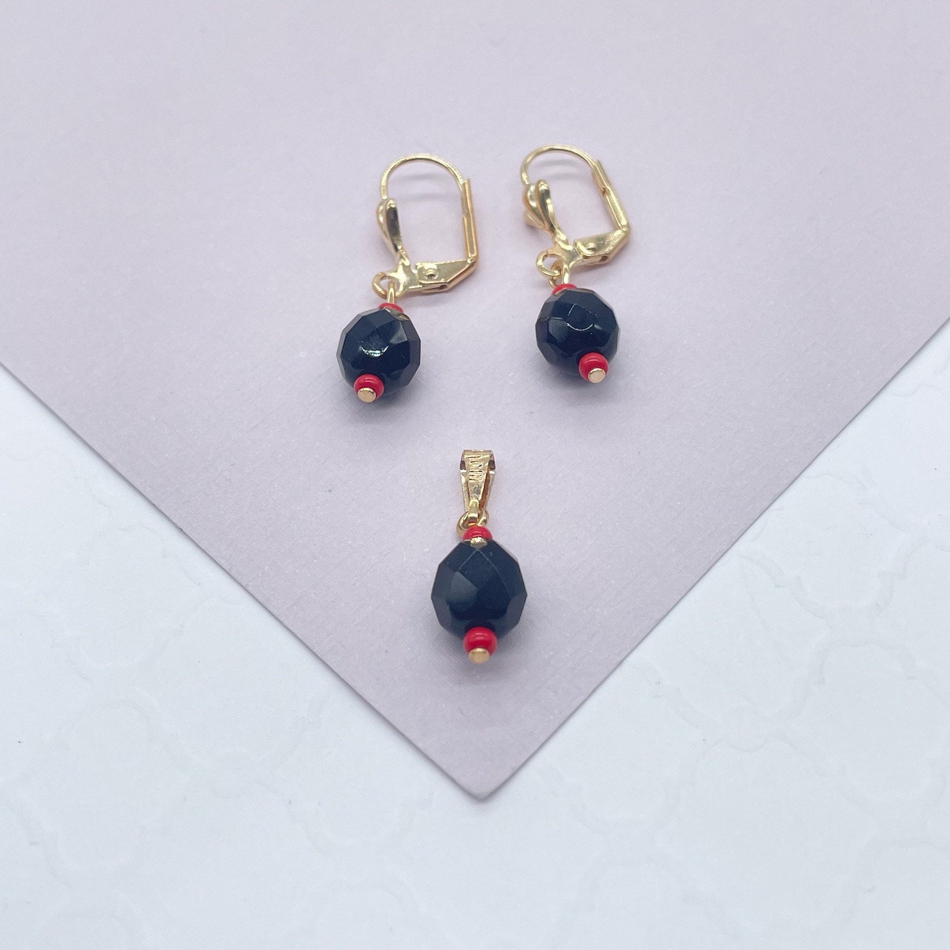 18k Gold Filled Simulated Azabache Sets In Two Sizes Protection Jewelry Making Supplies