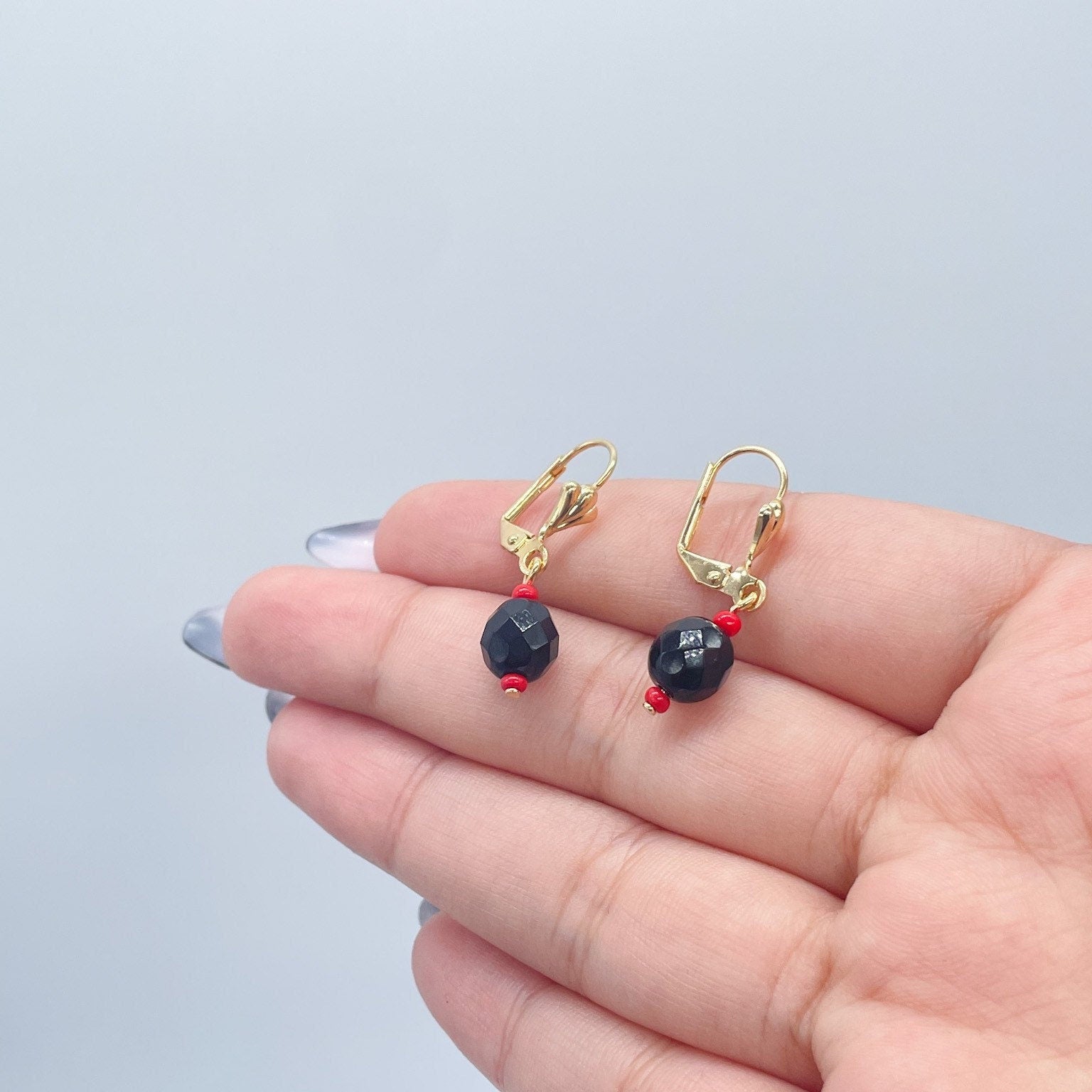 18k Gold Filled Simulated Azabache Sets In Two Sizes Protection Jewelry Making Supplies