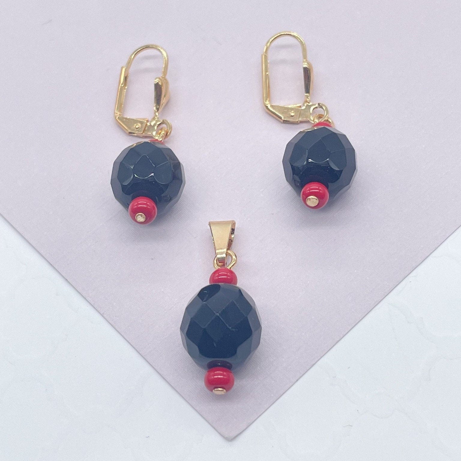 18k Gold Filled Simulated Azabache Sets In Two Sizes Protection Jewelry Making Supplies