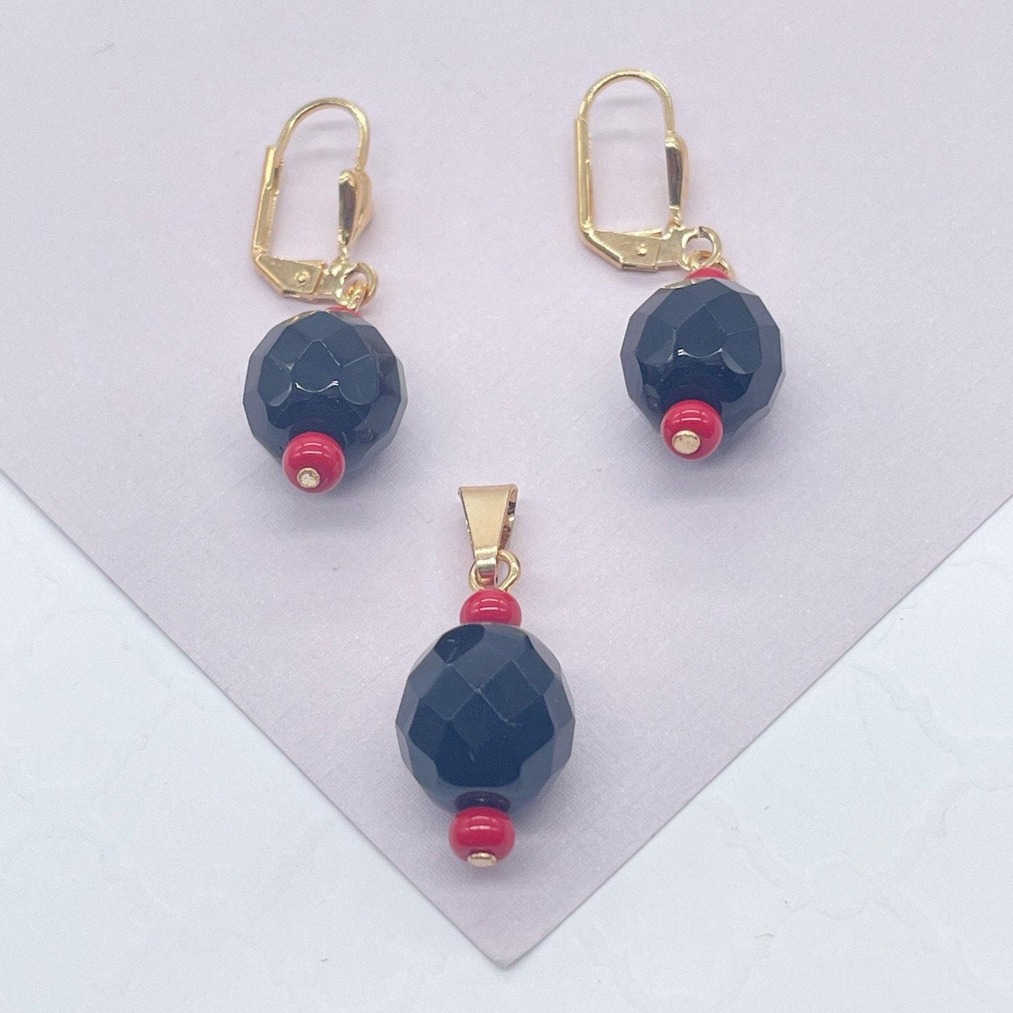 18k Gold Filled Simulated Azabache Sets In Two Sizes Protection Jewelry Making Supplies