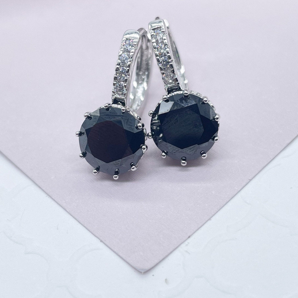 Elegant 18k Silver Filled 9mm Colorful Zirconia Lever Back Earrings Featuring Clear CZ Details