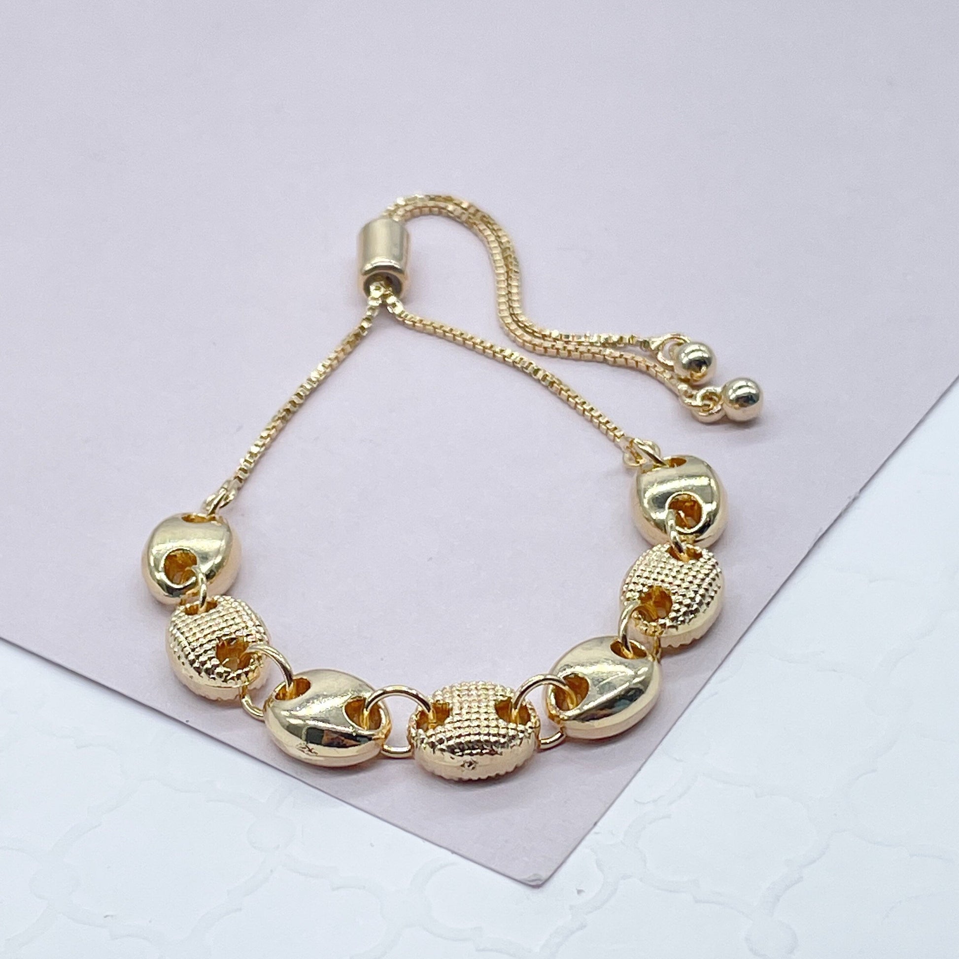 18k Goldfilled Puffy Mariner Patterned With Rough & Smooth Links